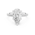10K White Gold 4.58 CTW Pear Moissanite Double Hidden Halo Cathedral Engagement Diamond Ring