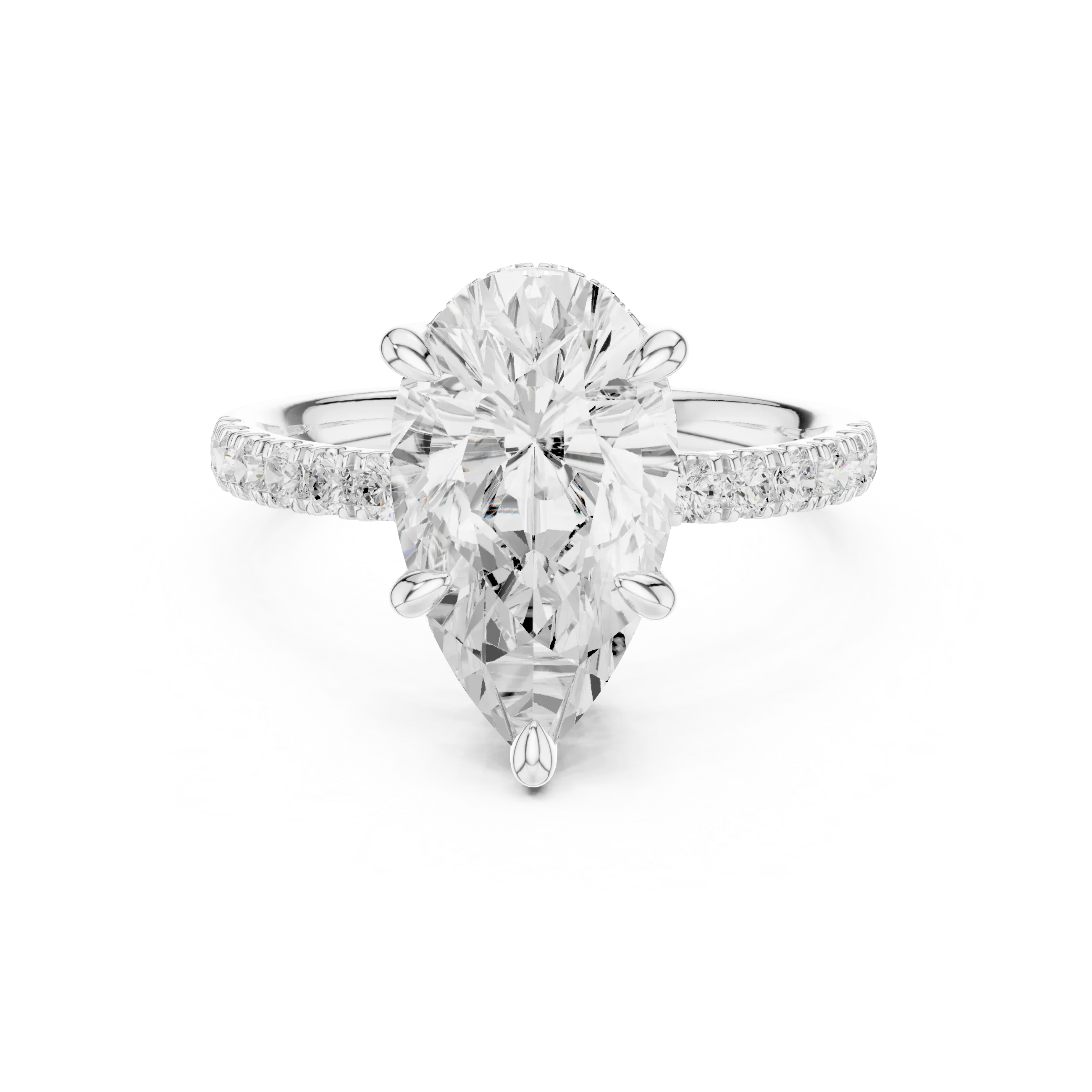 10K White Gold 4.58 CTW Pear Moissanite Double Hidden Halo Cathedral Engagement Diamond Ring