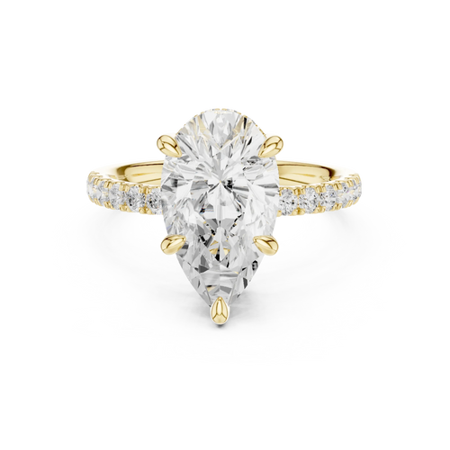 10K White Gold 4.58 CTW Pear Moissanite Double Hidden Halo Cathedral Engagement Diamond Ring