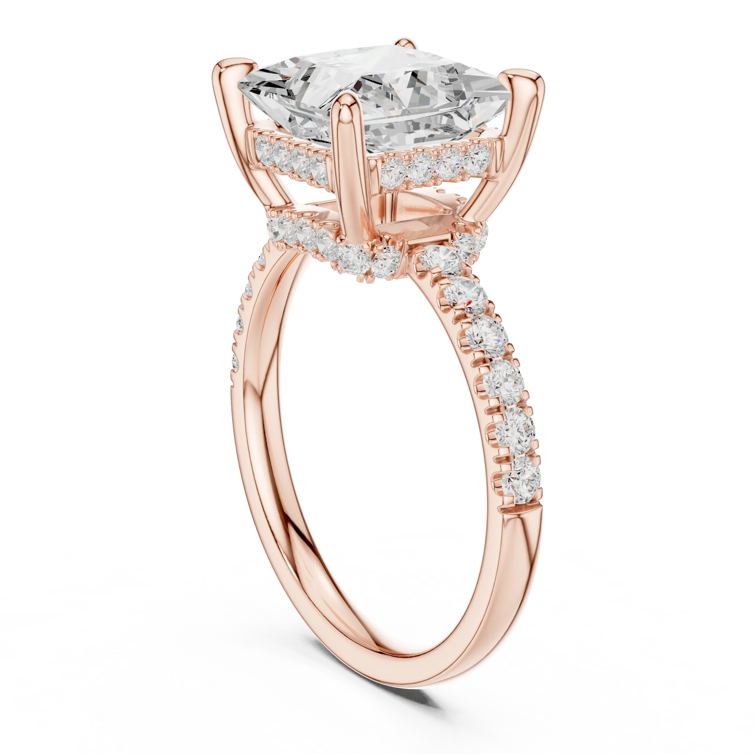 10K White Gold 4.58 CTW Princess Moissanite Double Hidden Halo Cathedral Engagement Diamond Ring