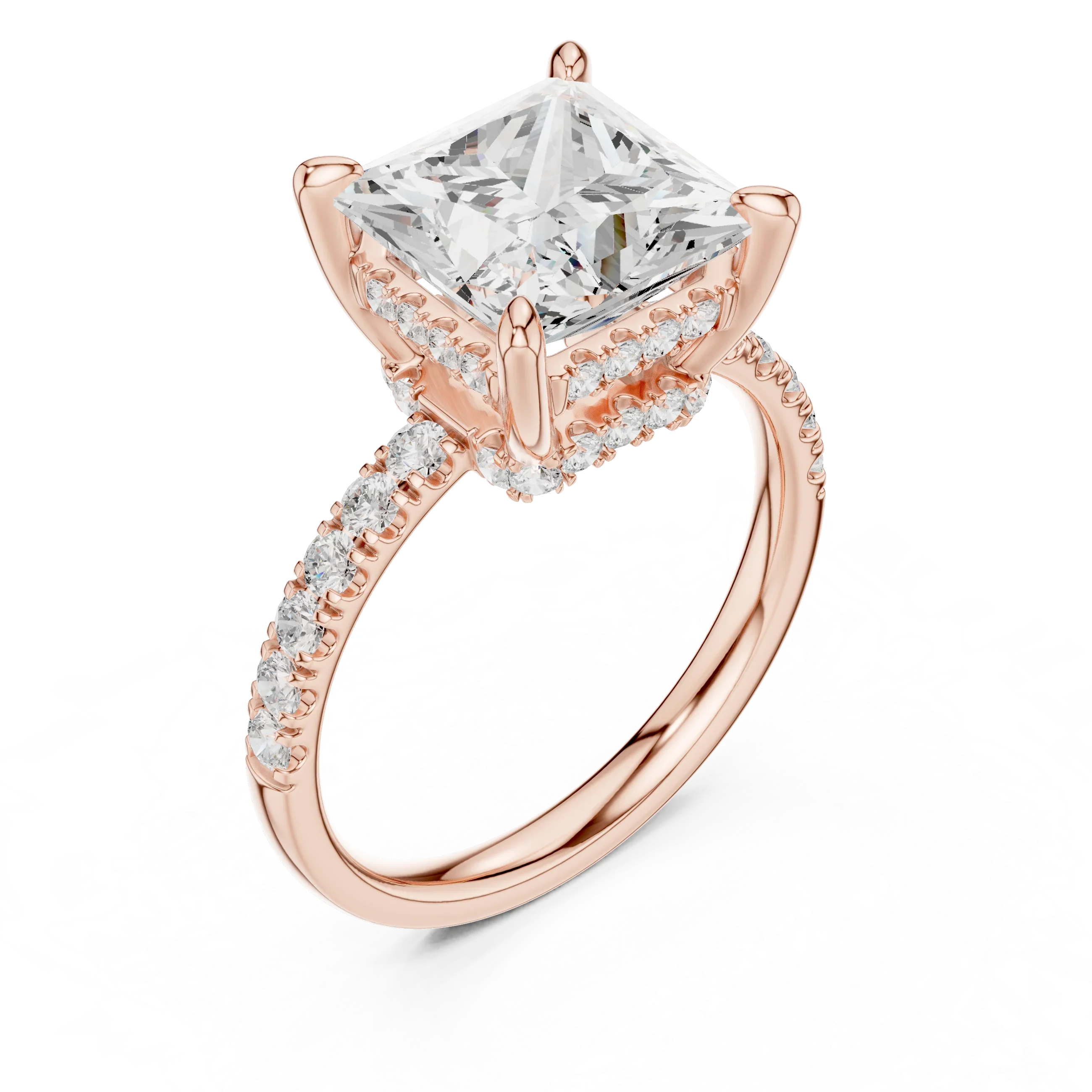 10K White Gold 4.58 CTW Princess Moissanite Double Hidden Halo Cathedral Engagement Diamond Ring