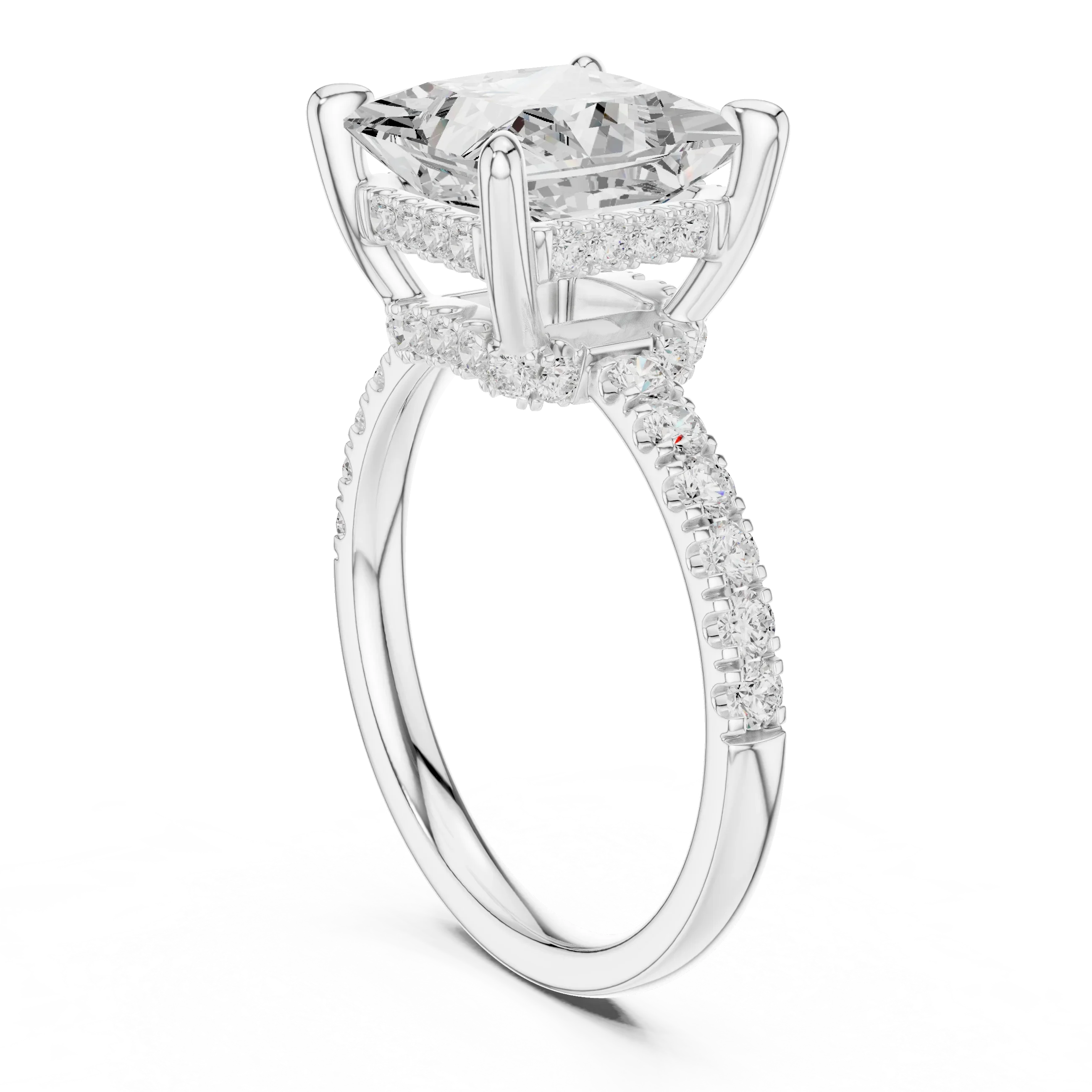 10K White Gold 4.58 CTW Princess Moissanite Double Hidden Halo Cathedral Engagement Diamond Ring