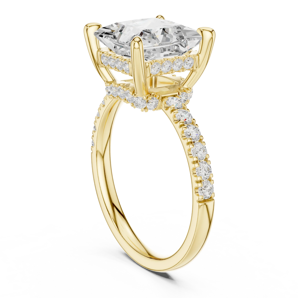 10K White Gold 4.58 CTW Princess Moissanite Double Hidden Halo Cathedral Engagement Diamond Ring