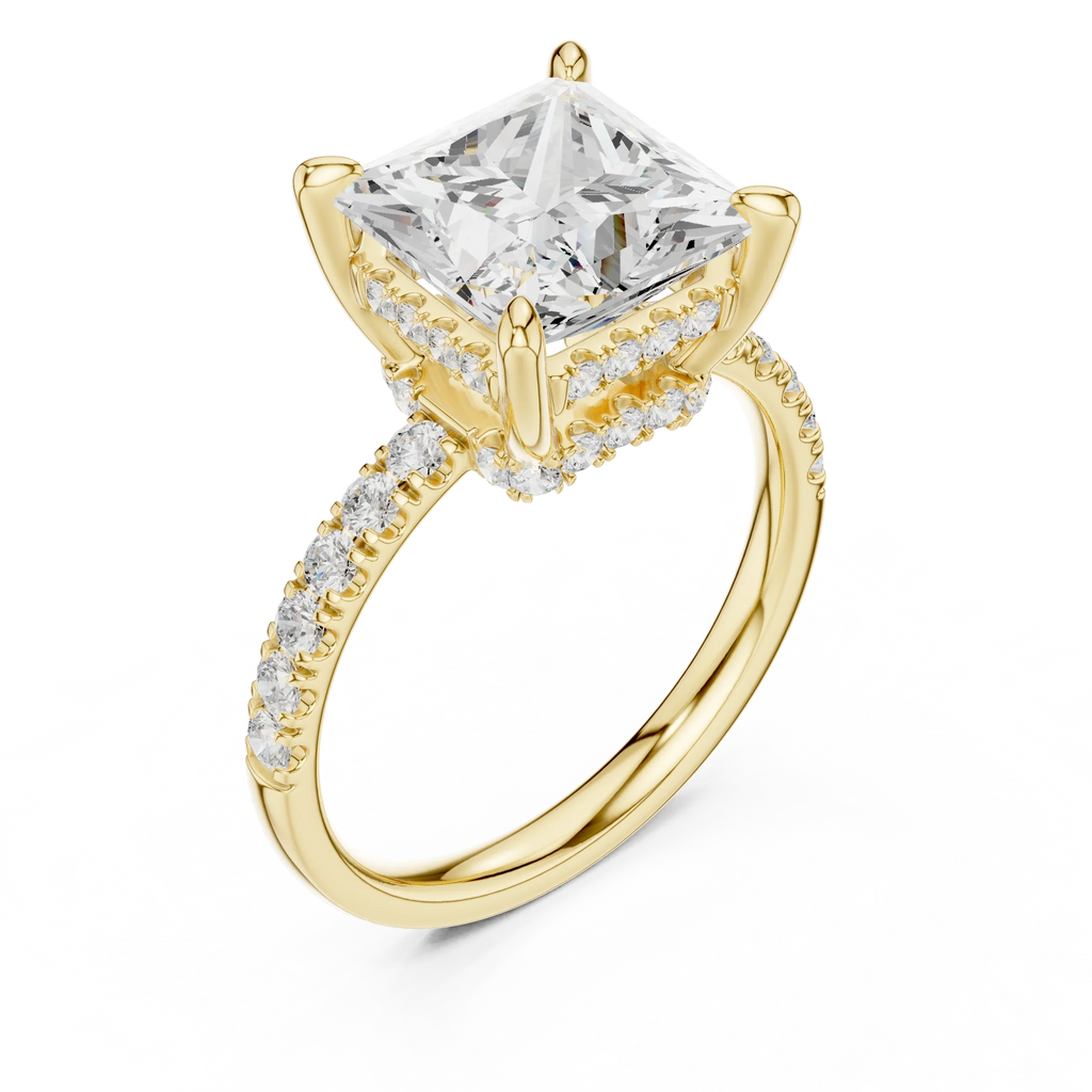 10K White Gold 4.58 CTW Princess Moissanite Double Hidden Halo Cathedral Engagement Diamond Ring