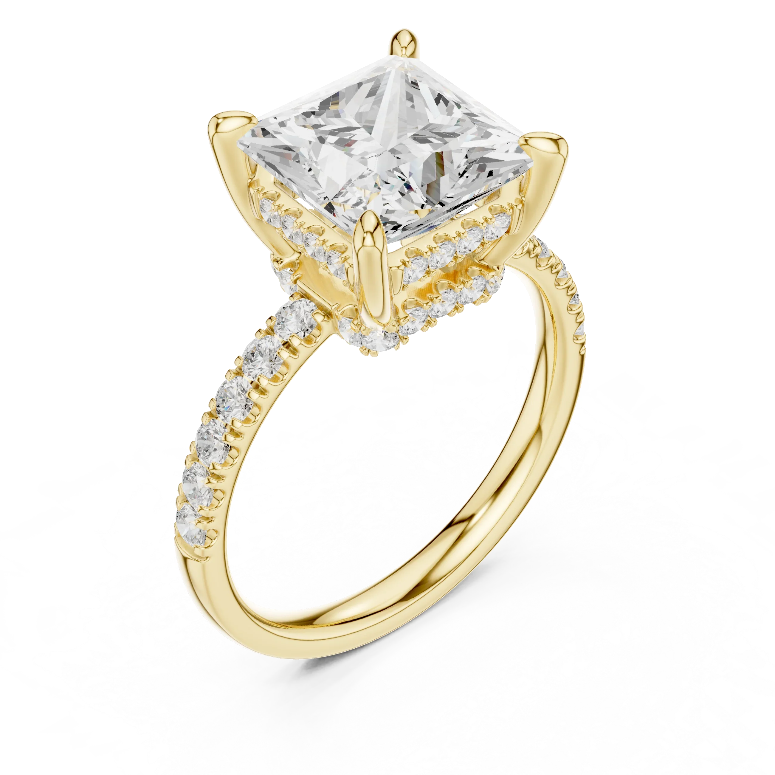 10K White Gold 4.58 CTW Princess Moissanite Double Hidden Halo Cathedral Engagement Diamond Ring