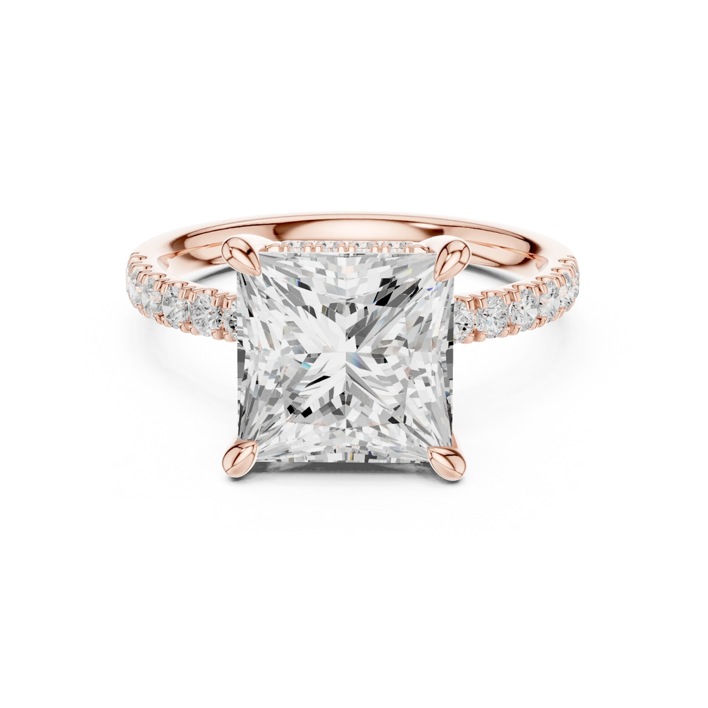 10K White Gold 4.58 CTW Princess Moissanite Double Hidden Halo Cathedral Engagement Diamond Ring