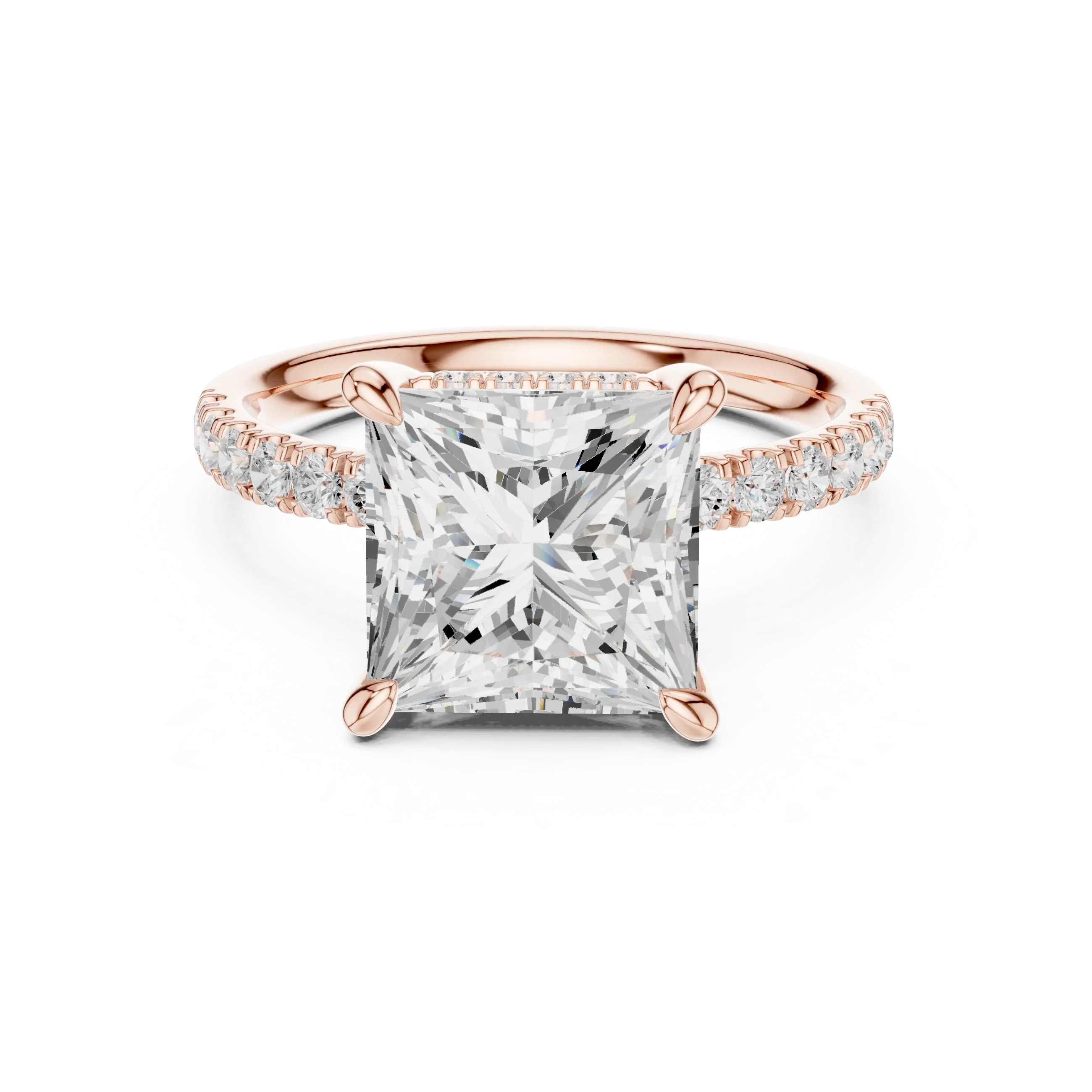 10K White Gold 4.58 CTW Princess Moissanite Double Hidden Halo Cathedral Engagement Diamond Ring