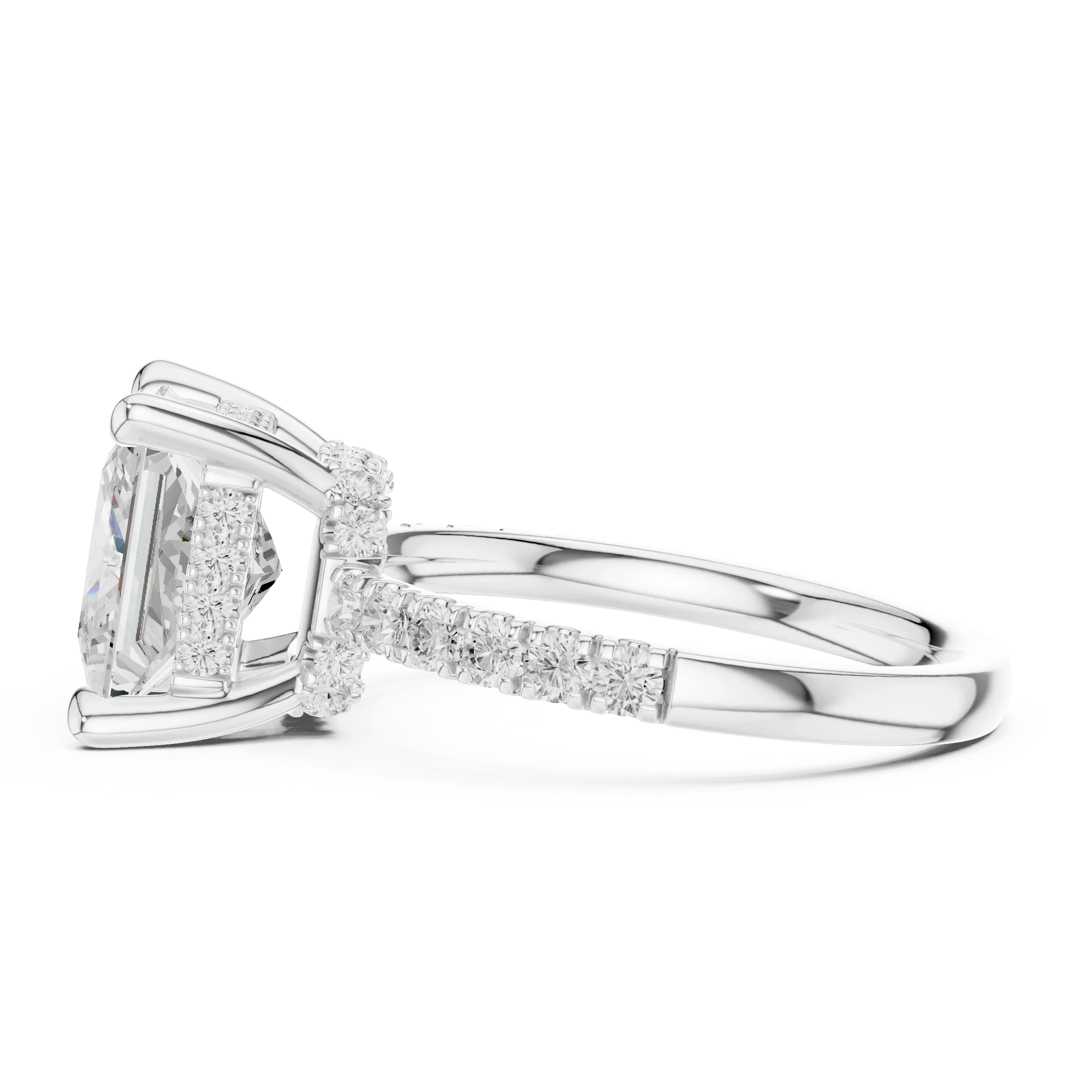 10K White Gold 4.58 CTW Princess Moissanite Double Hidden Halo Cathedral Engagement Diamond Ring