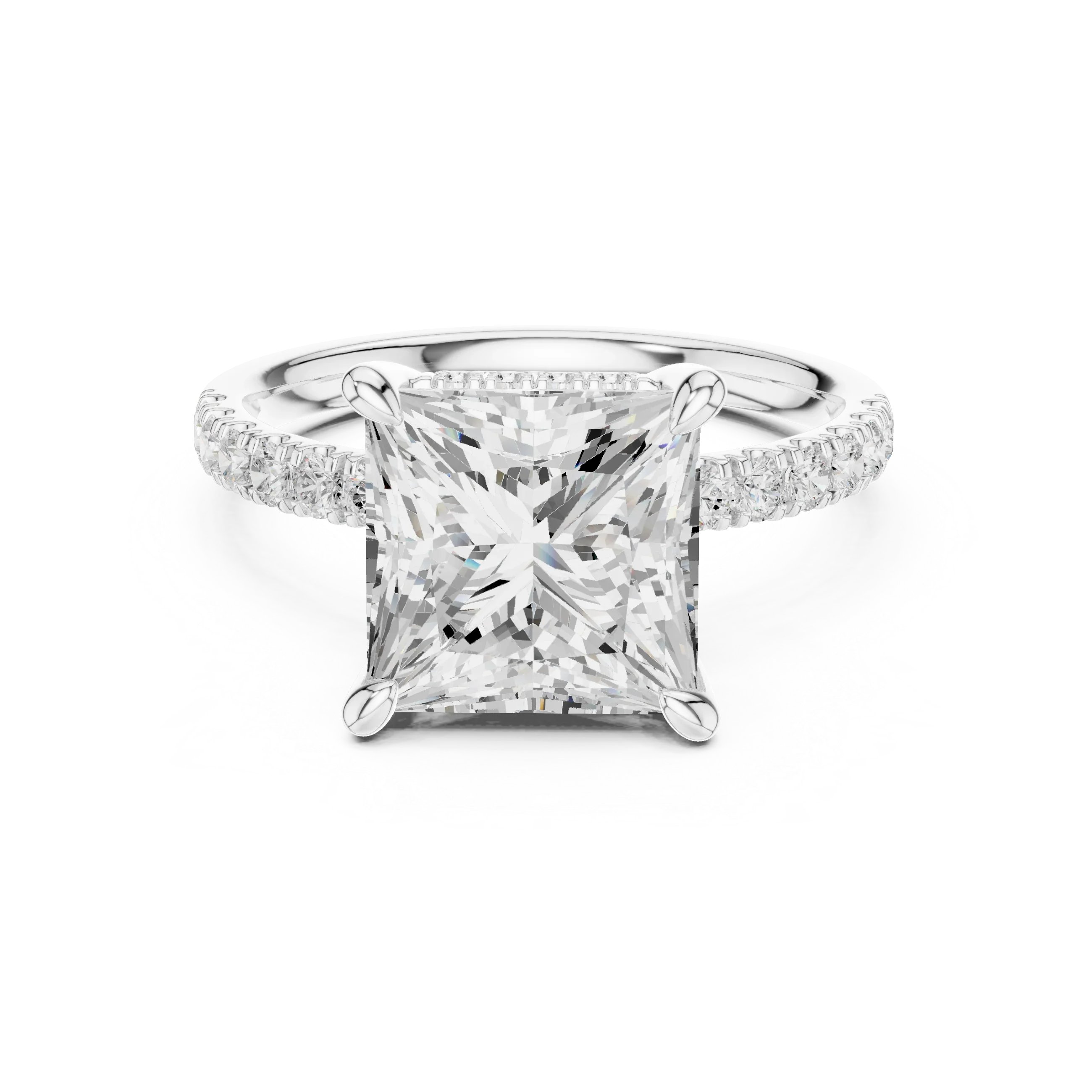 10K White Gold 4.58 CTW Princess Moissanite Double Hidden Halo Cathedral Engagement Diamond Ring