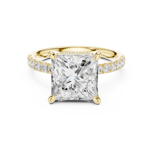 10K White Gold 4.58 CTW Princess Moissanite Double Hidden Halo Cathedral Engagement Diamond Ring