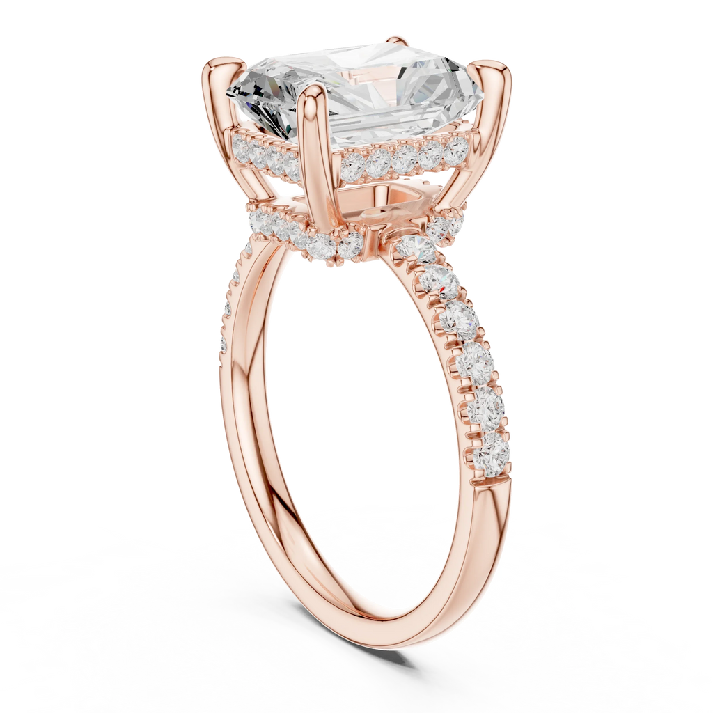 10K White Gold 4.58 CTW Radiant Moissanite Double Hidden Halo Cathedral Engagement Diamond Ring