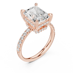 10K White Gold 4.58 CTW Radiant Moissanite Double Hidden Halo Cathedral Engagement Diamond Ring