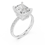 10K White Gold 4.58 CTW Radiant Moissanite Double Hidden Halo Cathedral Engagement Diamond Ring