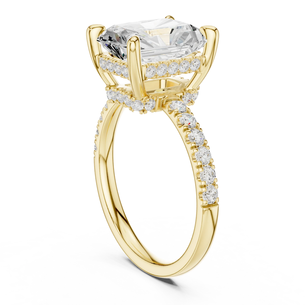 10K White Gold 4.58 CTW Radiant Moissanite Double Hidden Halo Cathedral Engagement Diamond Ring