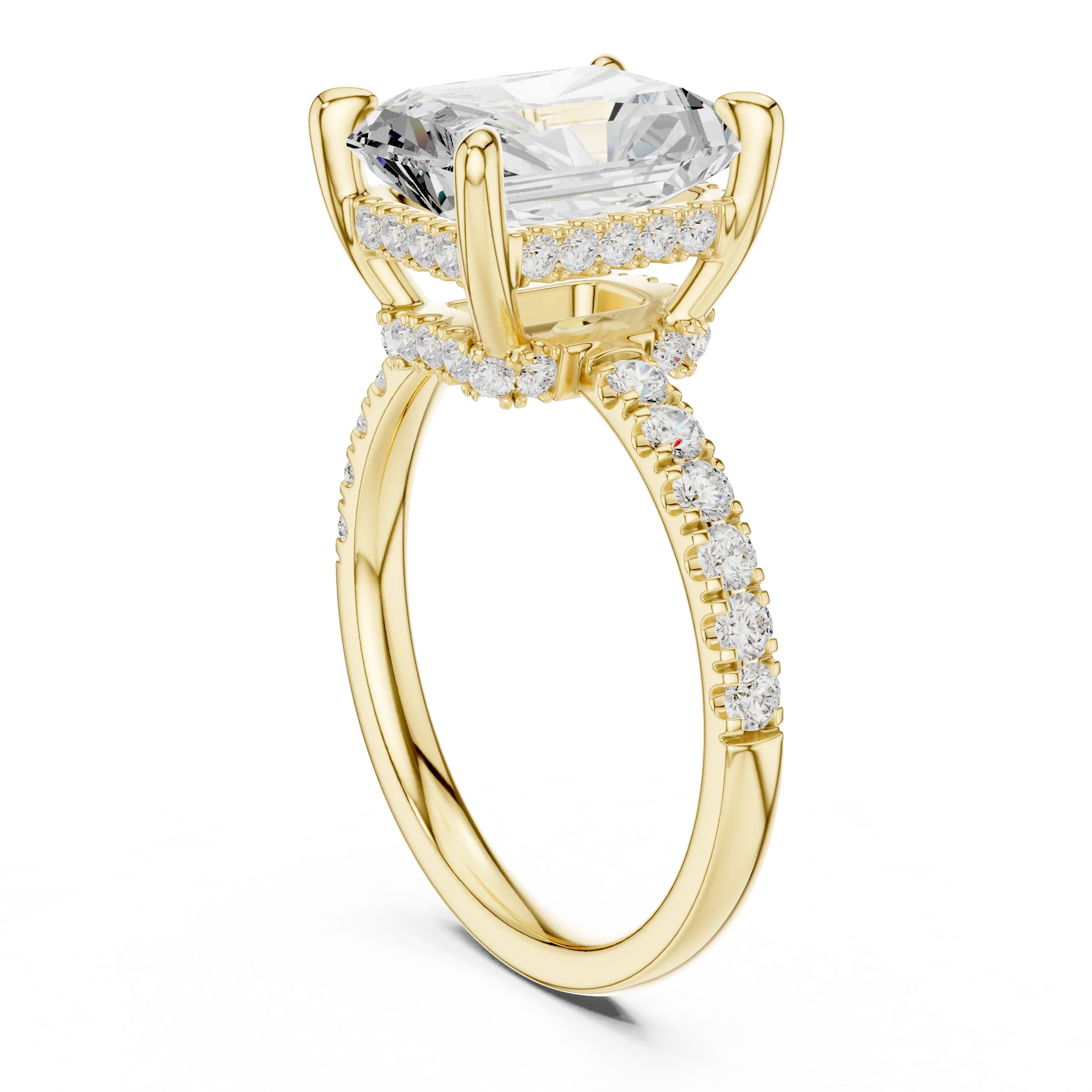 10K White Gold 4.58 CTW Radiant Moissanite Double Hidden Halo Cathedral Engagement Diamond Ring