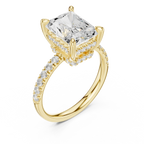 10K White Gold 4.58 CTW Radiant Moissanite Double Hidden Halo Cathedral Engagement Diamond Ring