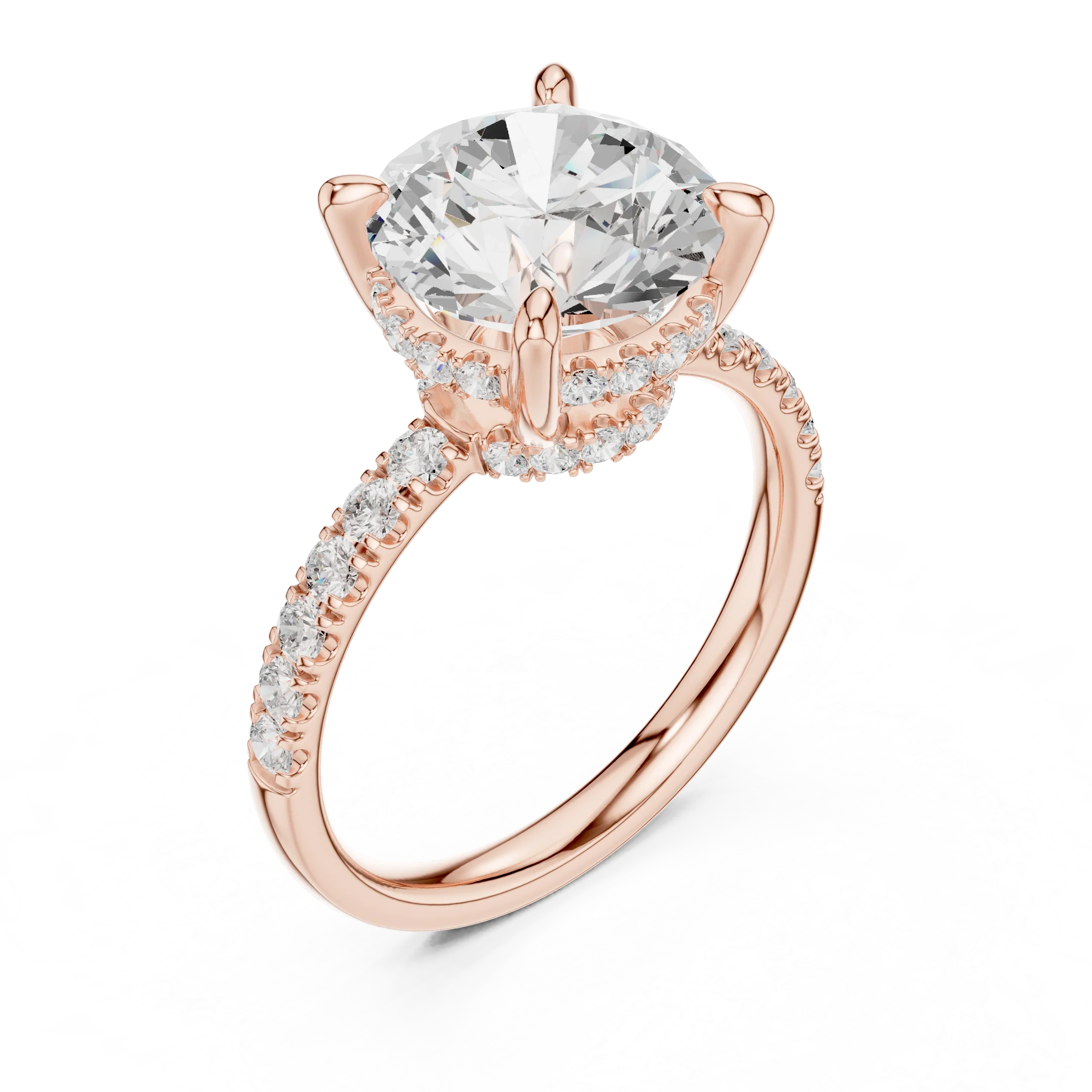 10K White Gold 4.58 CTW Round Moissanite Double Hidden Halo Cathedral Engagement Diamond Ring