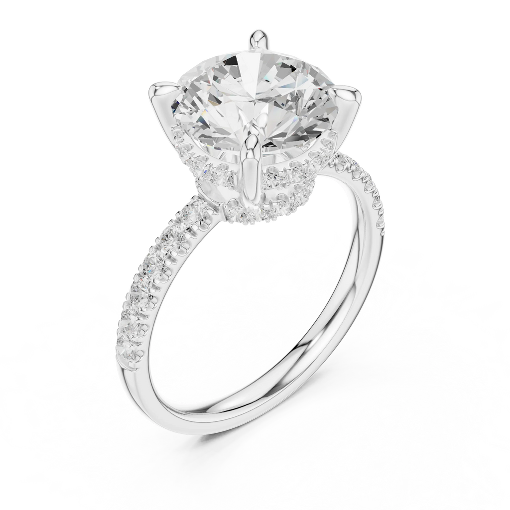 10K White Gold 4.58 CTW Round Moissanite Double Hidden Halo Cathedral Engagement Diamond Ring