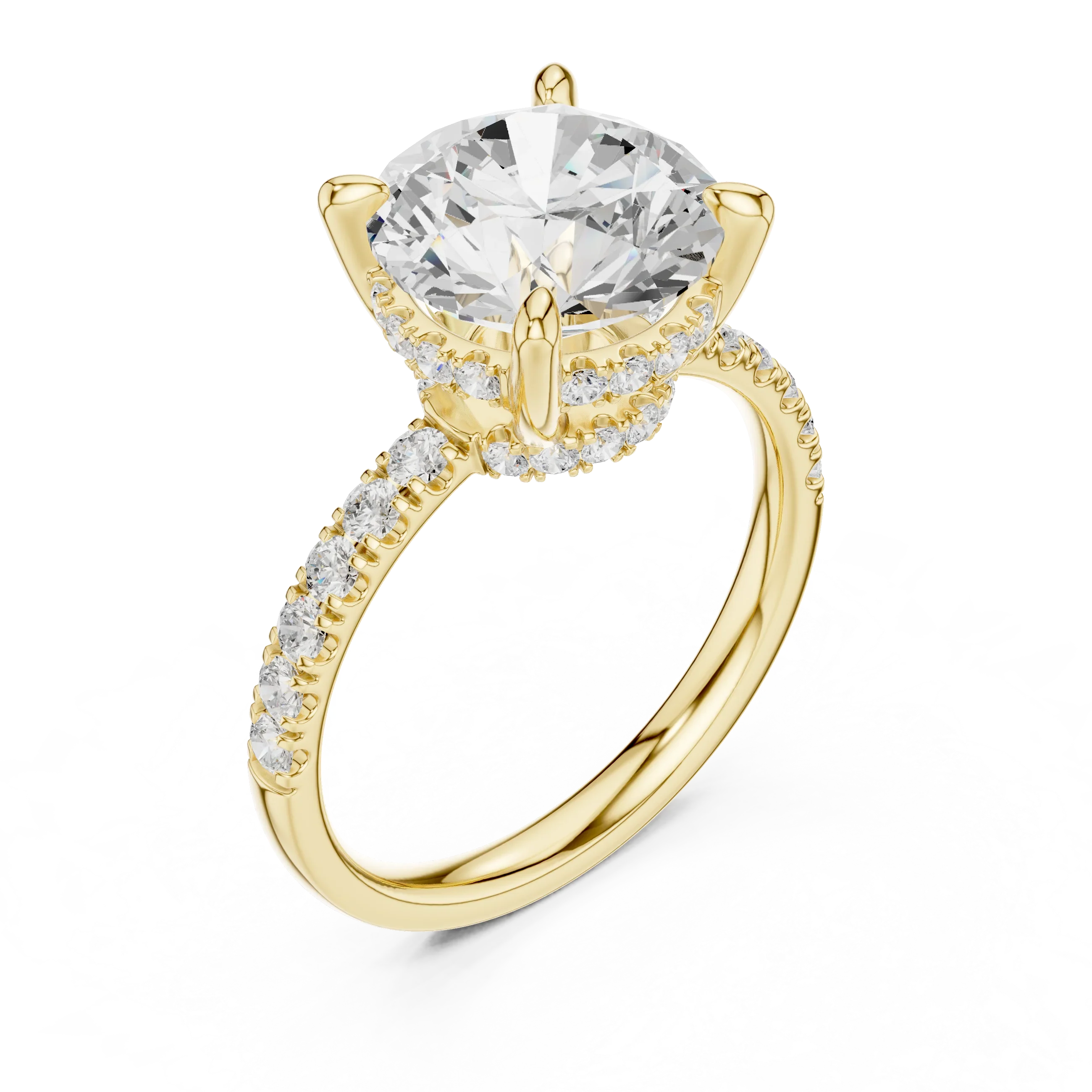 10K White Gold 4.58 CTW Round Moissanite Double Hidden Halo Cathedral Engagement Diamond Ring