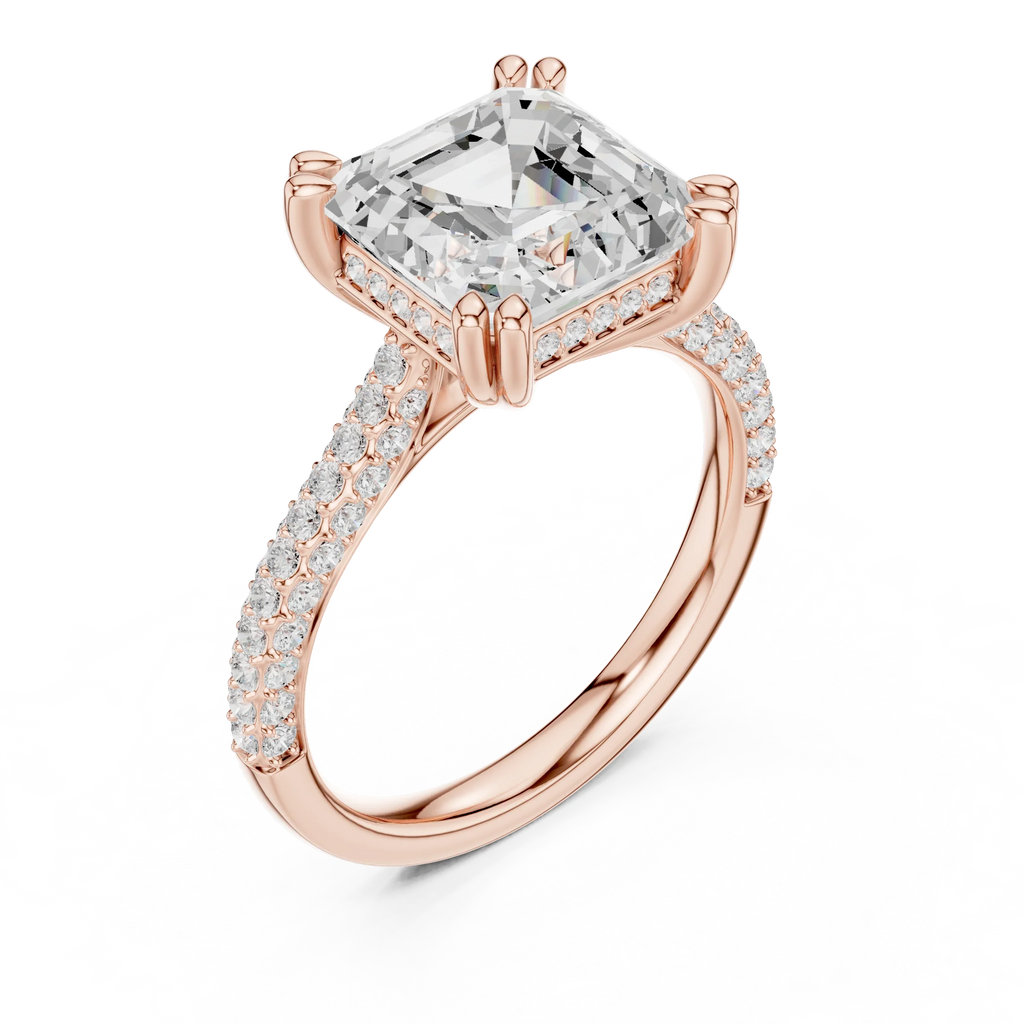 4.62 CTW Asscher Cut Lab Grown Diamond Multi-Row Pave Hidden Halo Wedding Ring