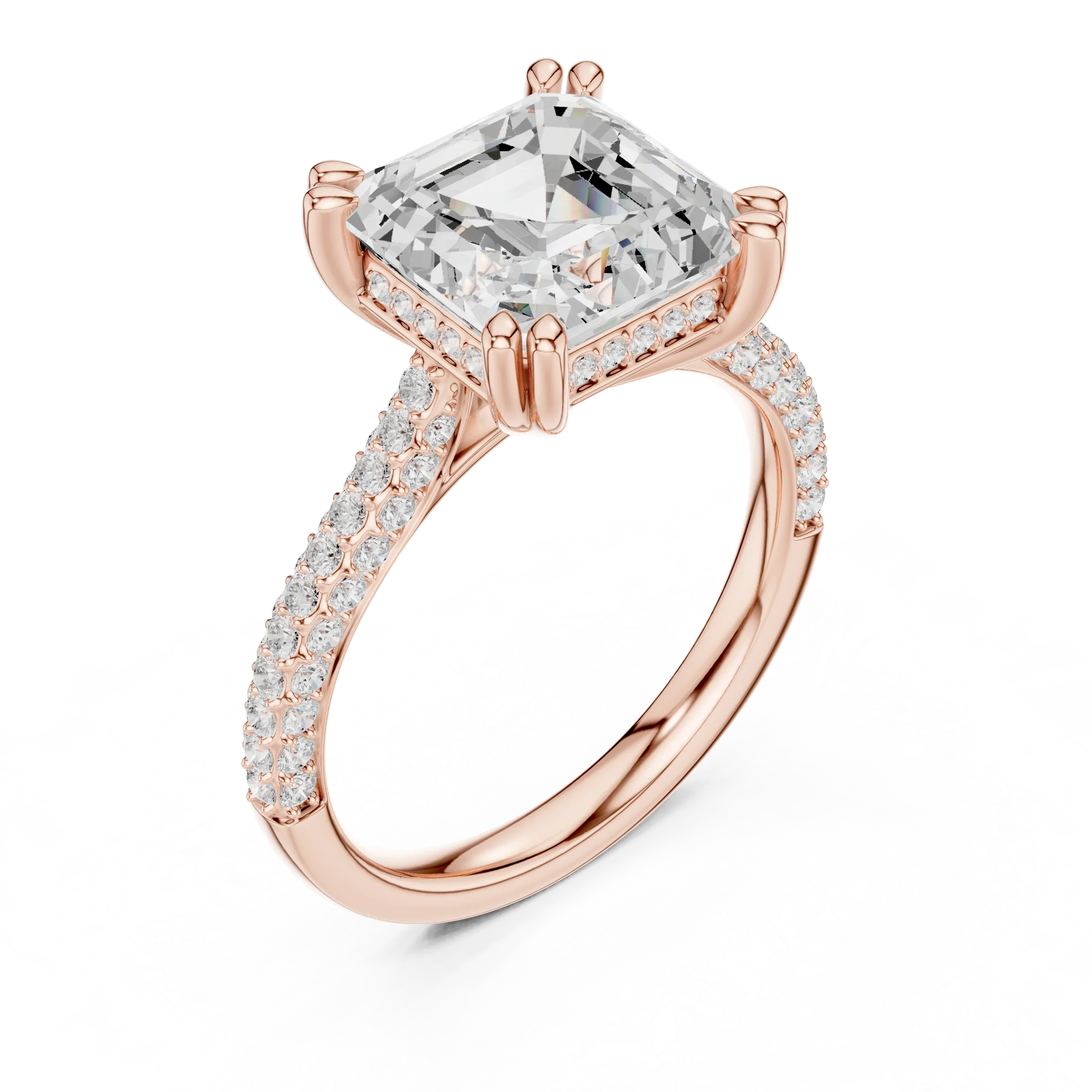 4.62 CTW Asscher Cut Lab Grown Diamond Multi-Row Pave Hidden Halo Wedding Ring