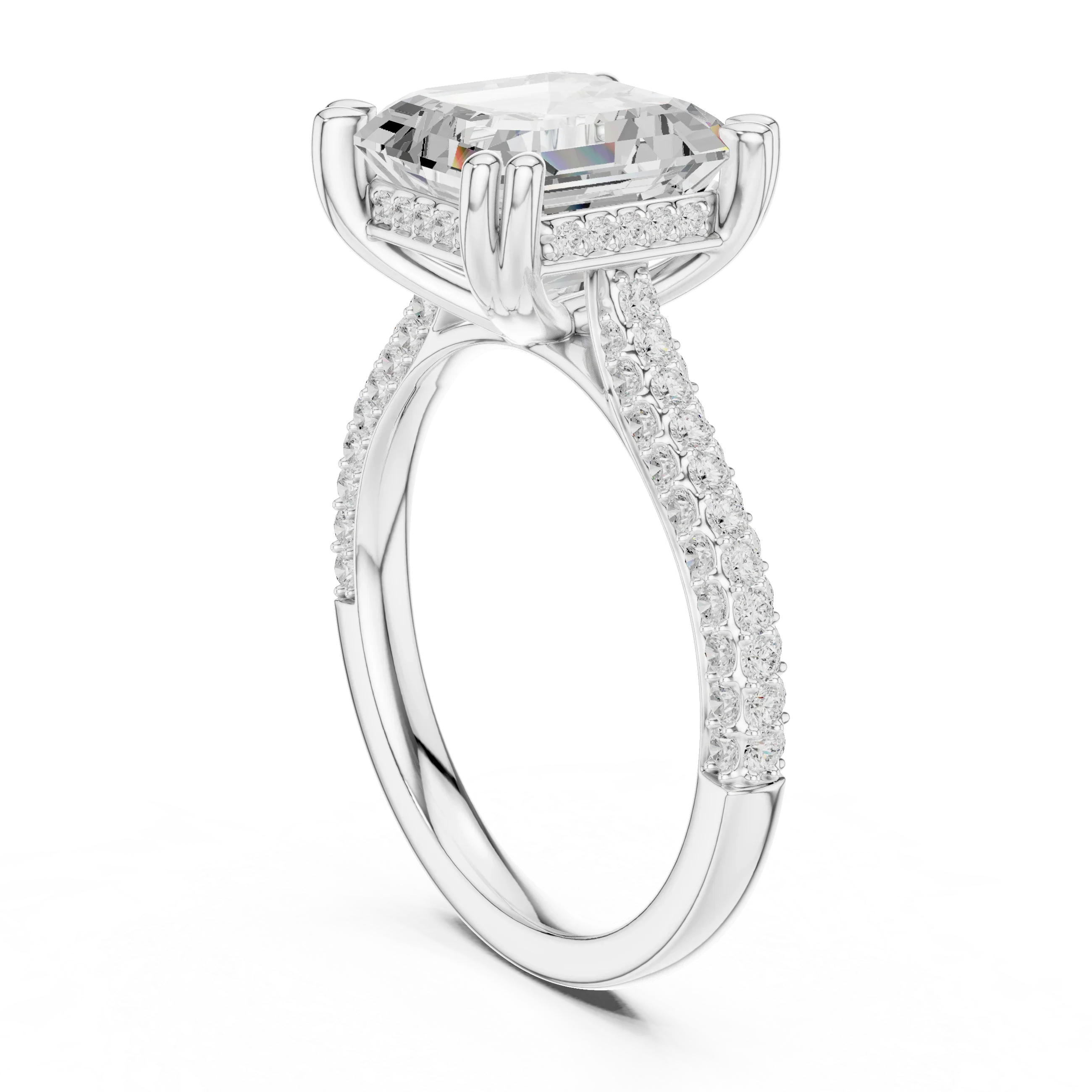 4.62 CTW Asscher Cut Lab Grown Diamond Multi-Row Pave Hidden Halo Wedding Ring