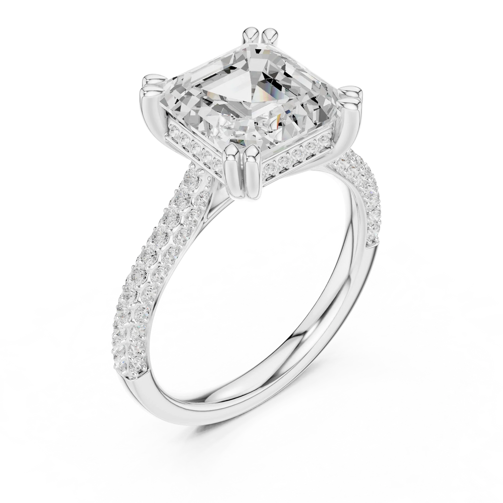 4.62 CTW Asscher Cut Lab Grown Diamond Multi-Row Pave Hidden Halo Wedding Ring