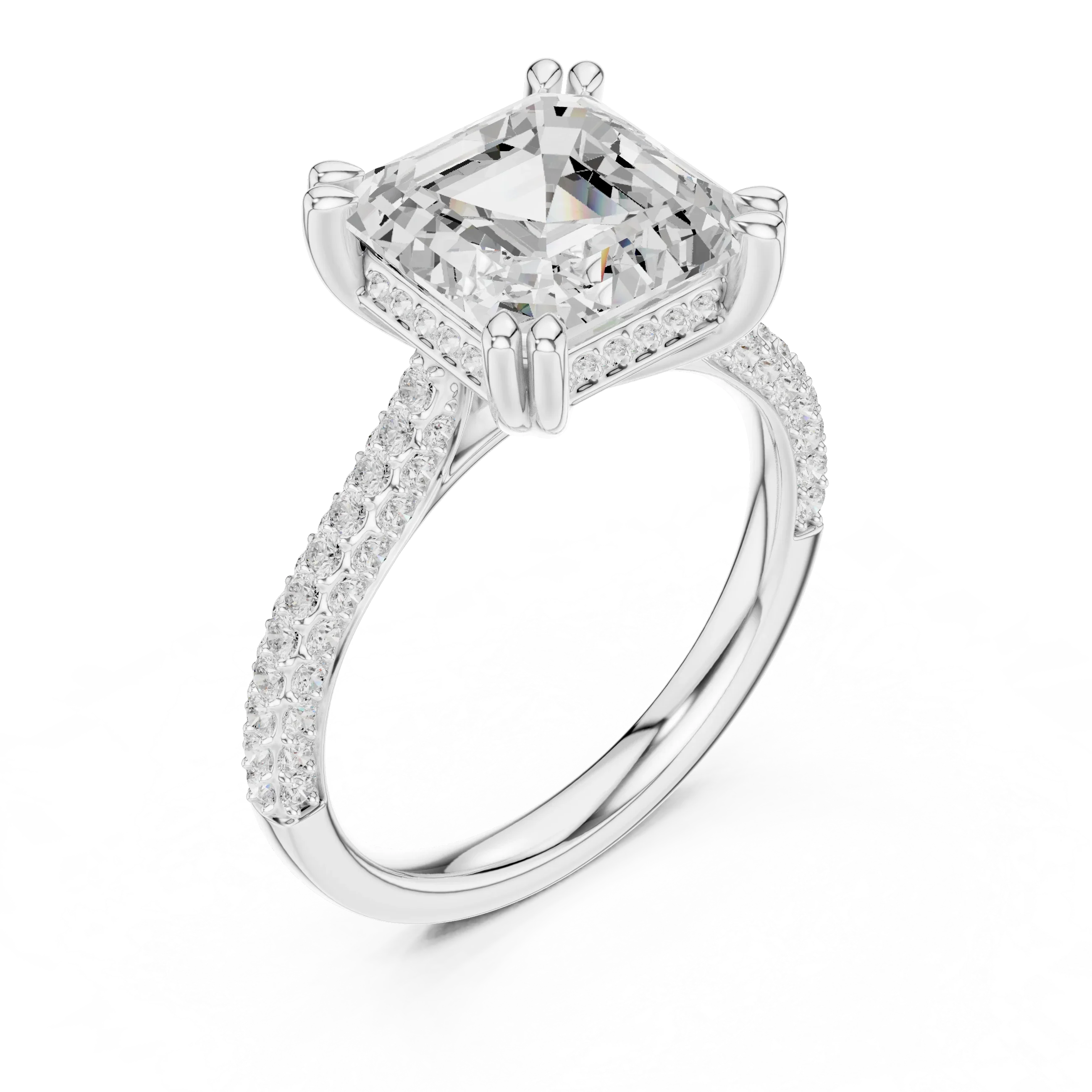 4.62 CTW Asscher Cut Lab Grown Diamond Multi-Row Pave Hidden Halo Wedding Ring