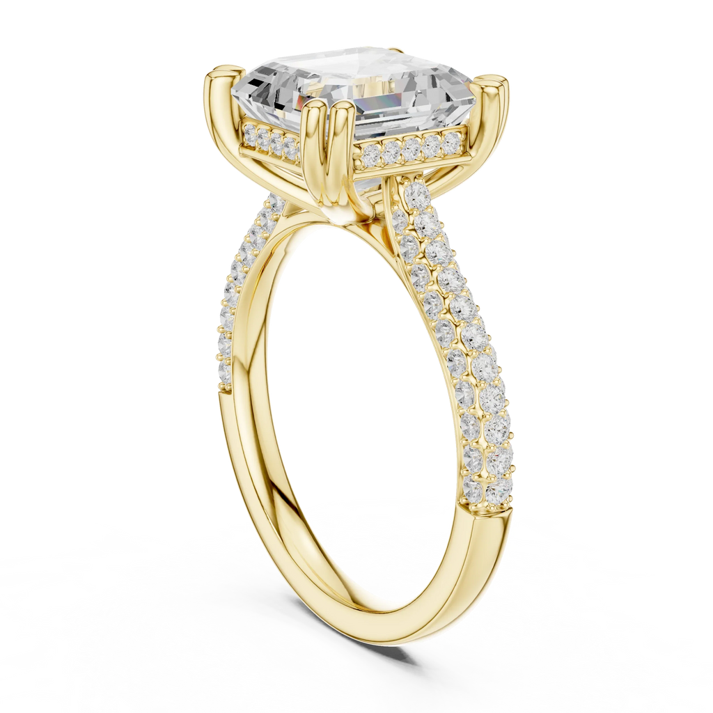 4.62 CTW Asscher Cut Lab Grown Diamond Multi-Row Pave Hidden Halo Wedding Ring