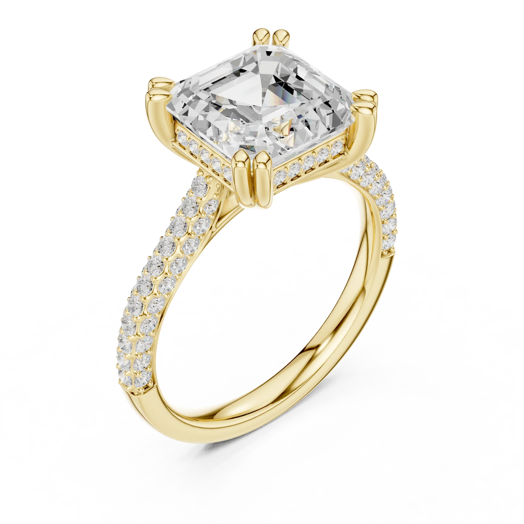 4.62 CTW Asscher Cut Lab Grown Diamond Multi-Row Pave Hidden Halo Wedding Ring