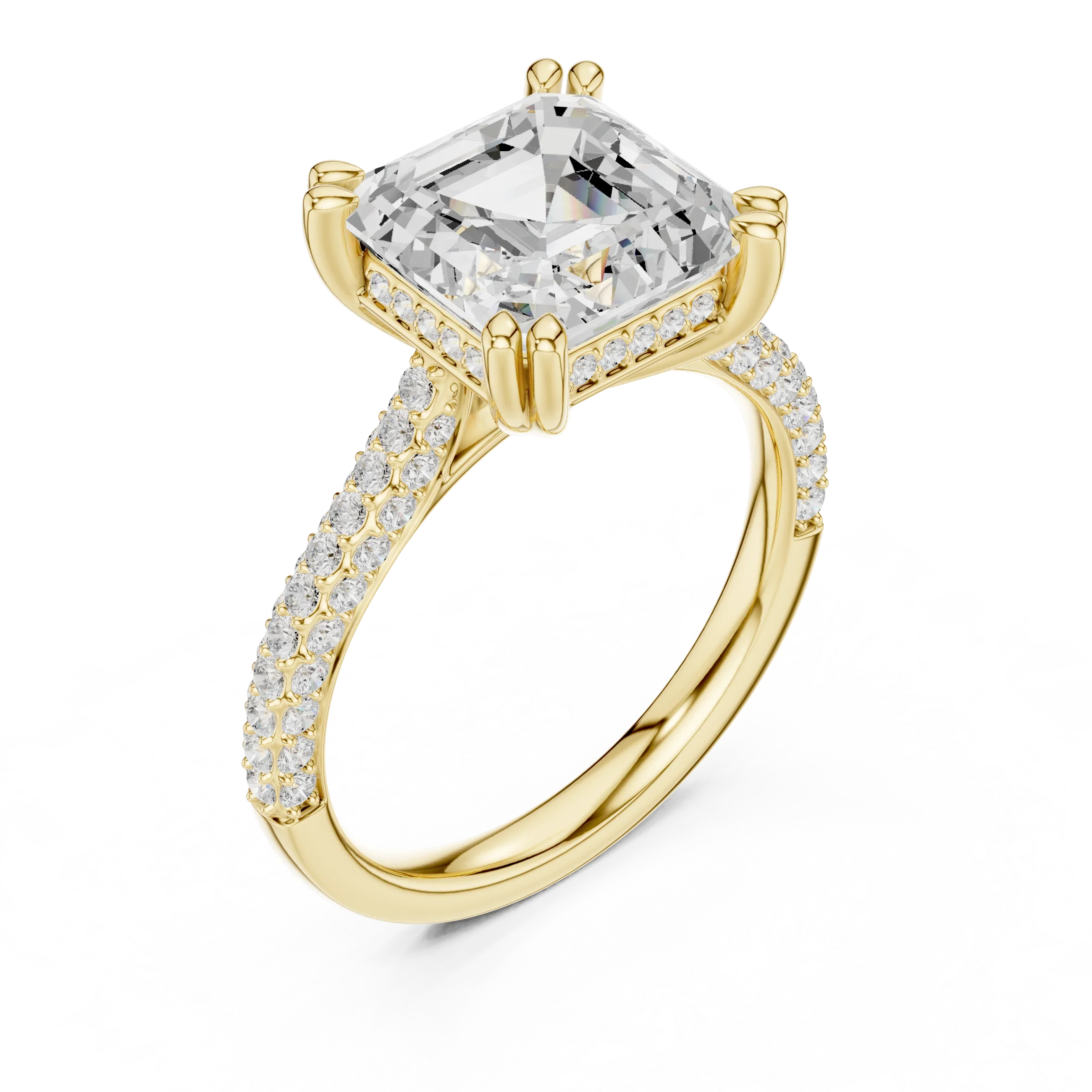 4.62 CTW Asscher Cut Lab Grown Diamond Multi-Row Pave Hidden Halo Wedding Ring