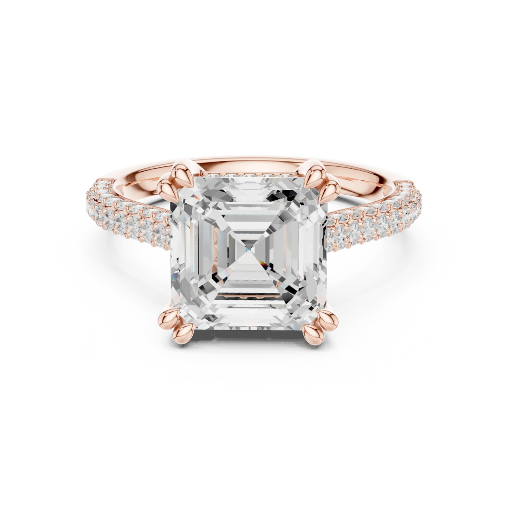 4.62 CTW Asscher Cut Lab Grown Diamond Multi-Row Pave Hidden Halo Wedding Ring