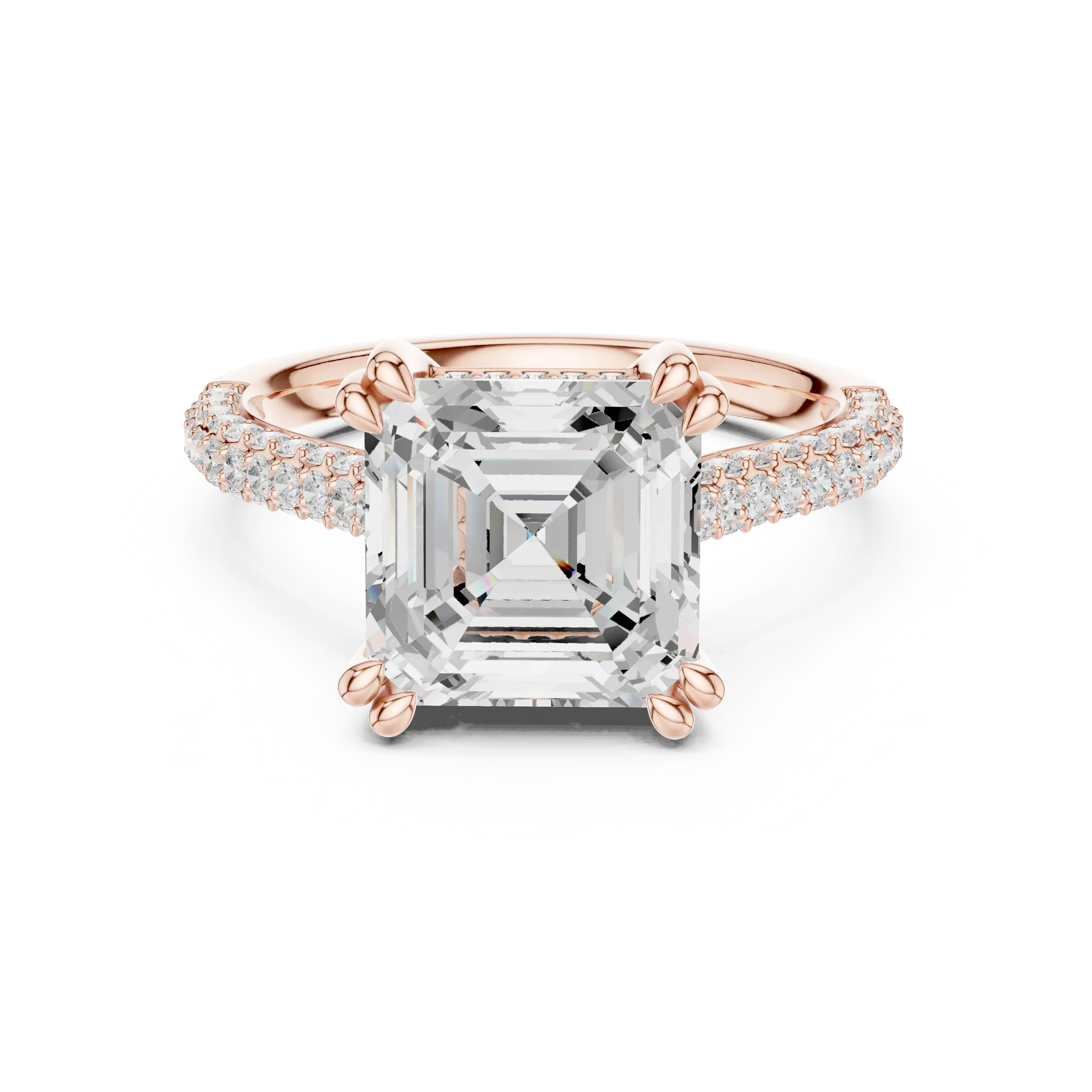 4.62 CTW Asscher Cut Lab Grown Diamond Multi-Row Pave Hidden Halo Wedding Ring