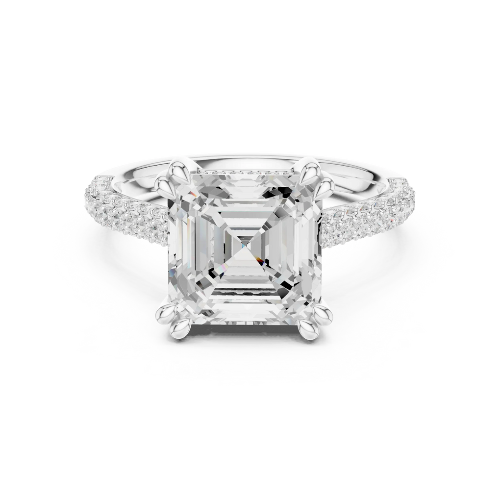 4.62 CTW Asscher Cut Lab Grown Diamond Multi-Row Pave Hidden Halo Wedding Ring