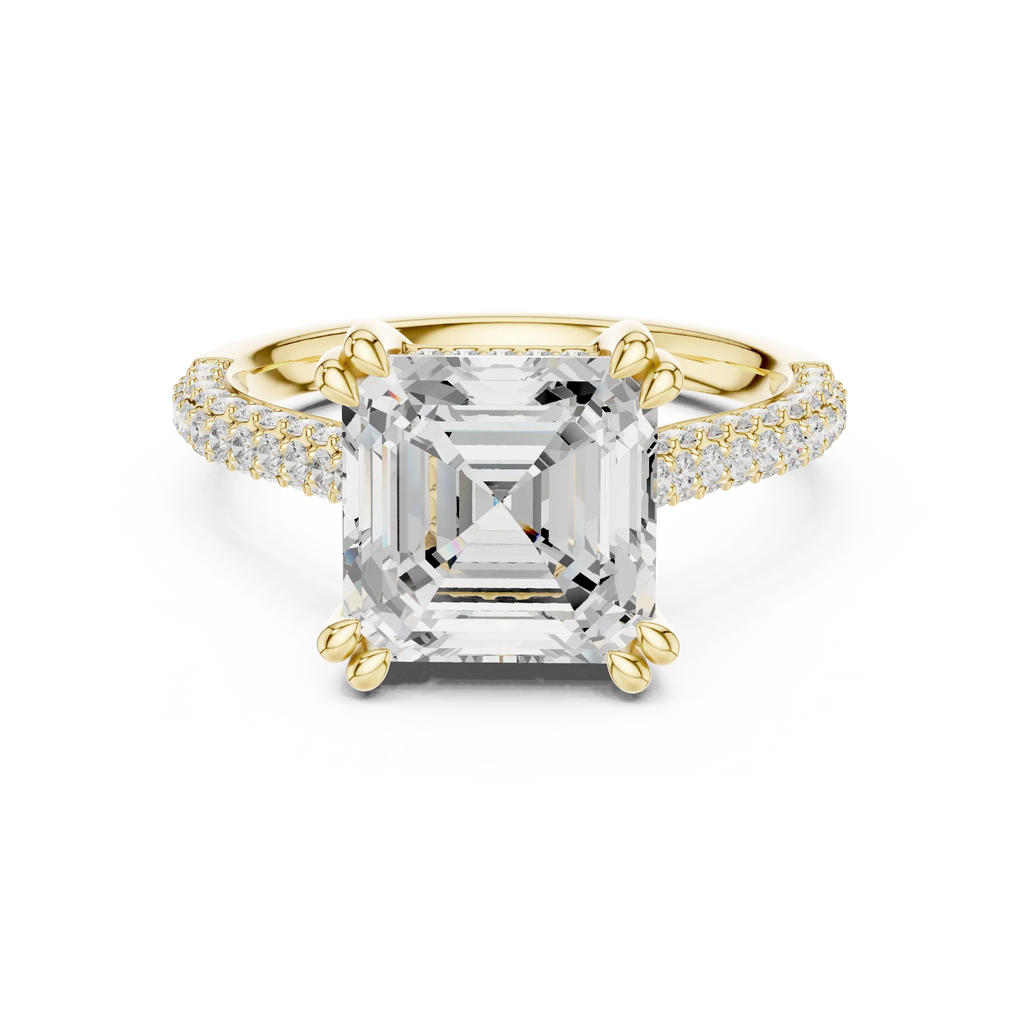 4.62 CTW Asscher Cut Lab Grown Diamond Multi-Row Pave Hidden Halo Wedding Ring