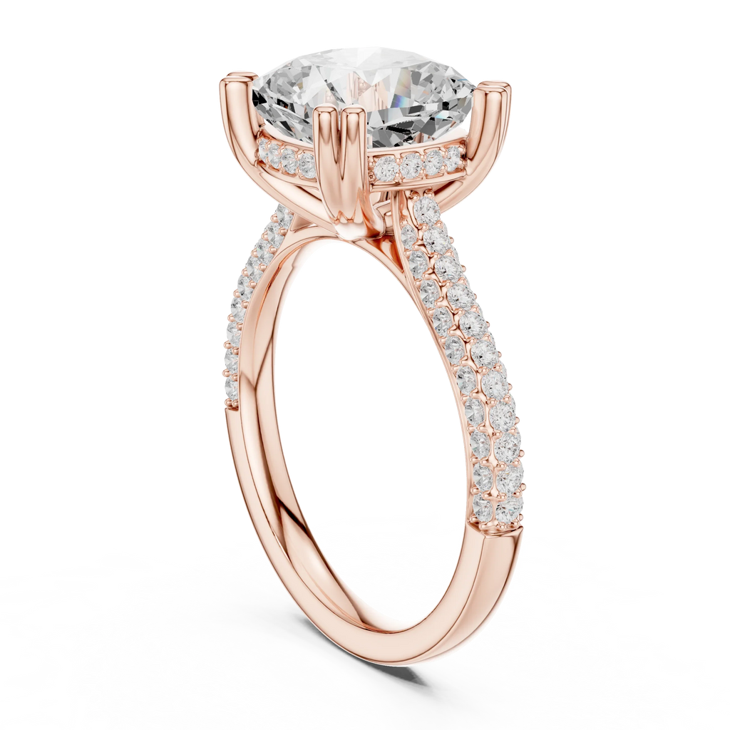 4.62 CTW Cushion Lab Grown Diamond Multi-Row Pave Hidden Halo Wedding Ring