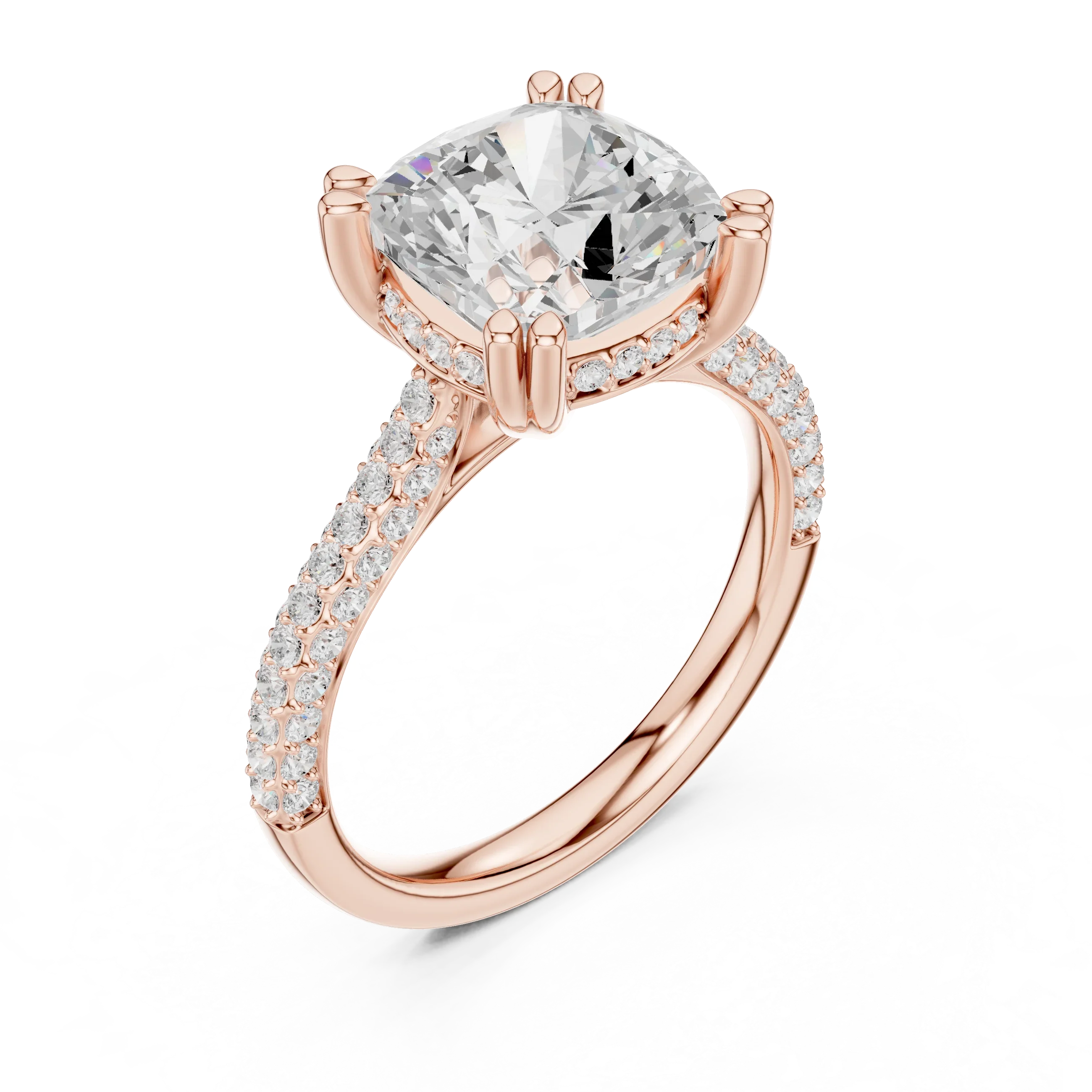 4.62 CTW Cushion Lab Grown Diamond Multi-Row Pave Hidden Halo Wedding Ring