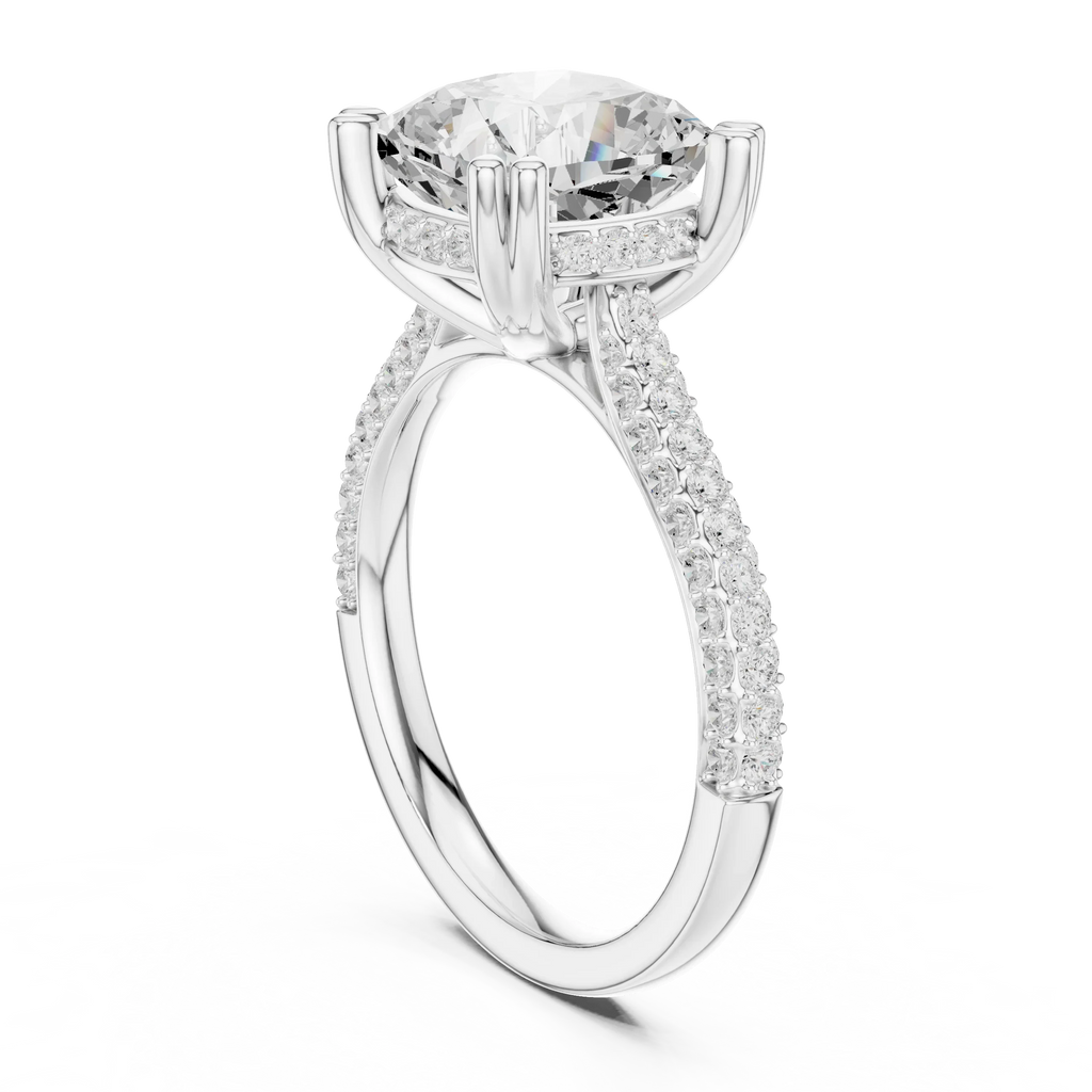 4.62 CTW Cushion Lab Grown Diamond Multi-Row Pave Hidden Halo Wedding Ring