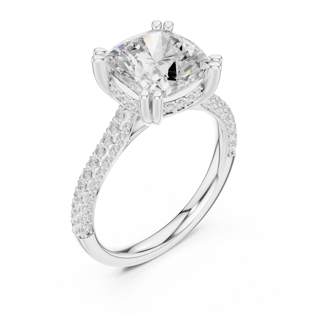 4.62 CTW Cushion Lab Grown Diamond Multi-Row Pave Hidden Halo Wedding Ring