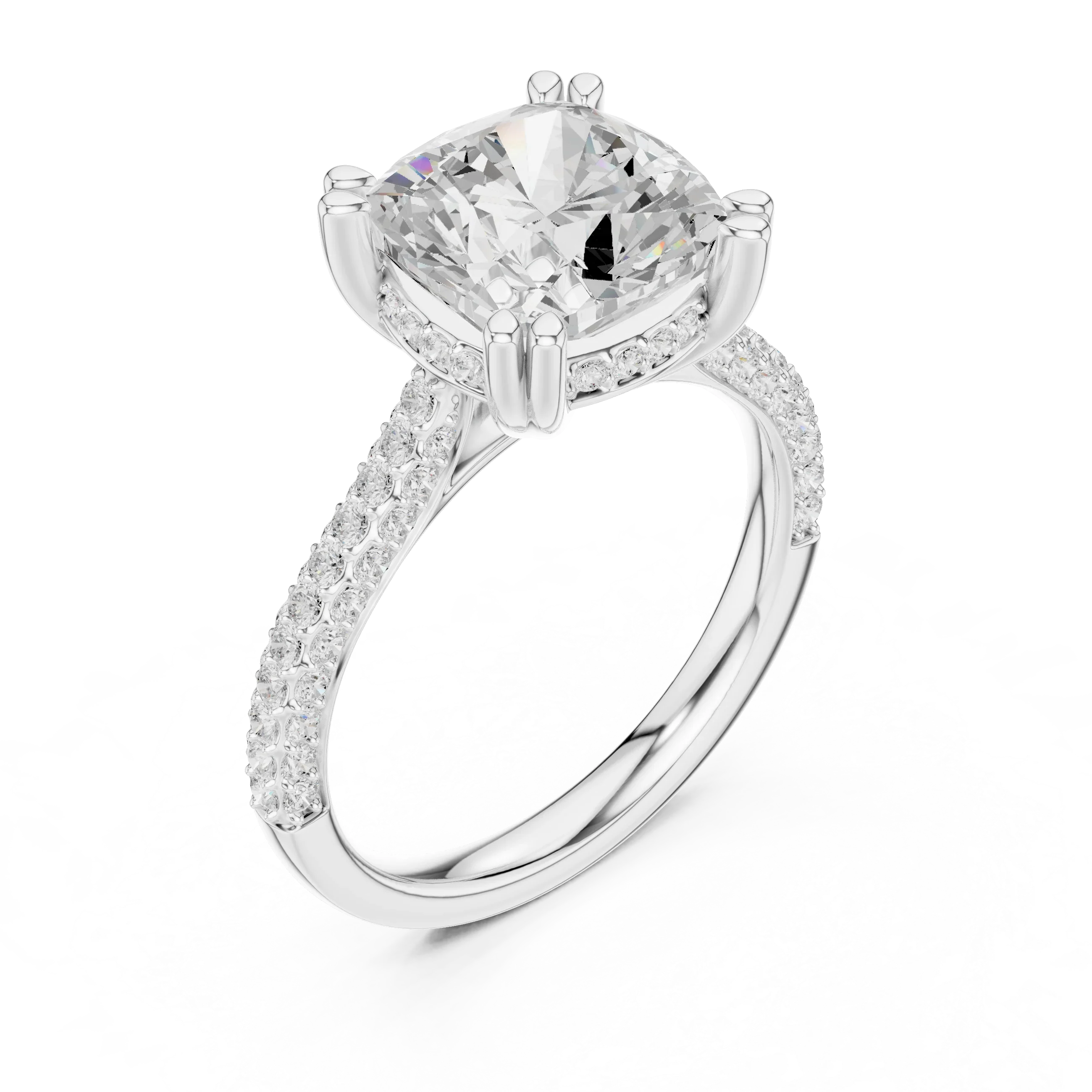 4.62 CTW Cushion Lab Grown Diamond Multi-Row Pave Hidden Halo Wedding Ring