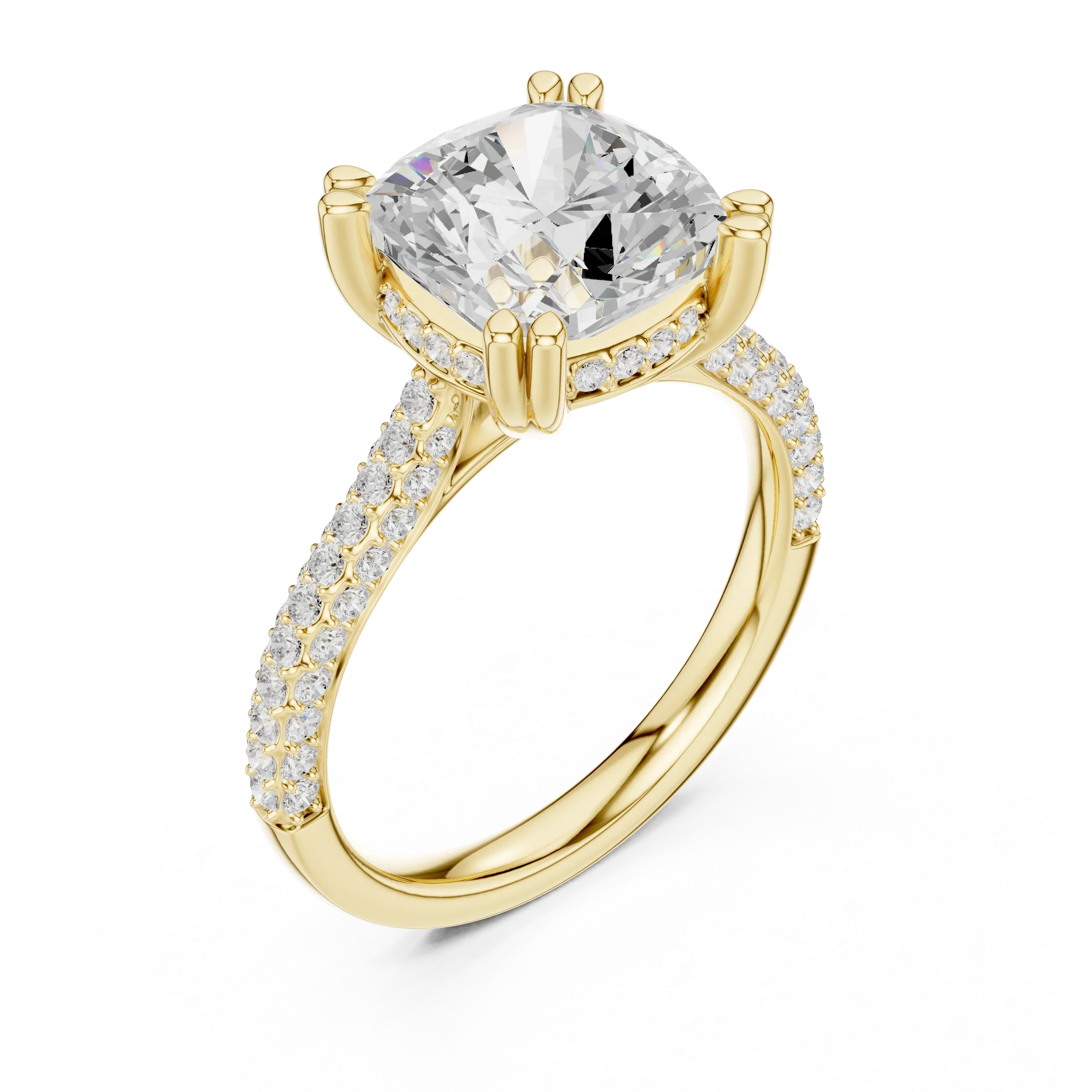 4.62 CTW Cushion Lab Grown Diamond Multi-Row Pave Hidden Halo Wedding Ring