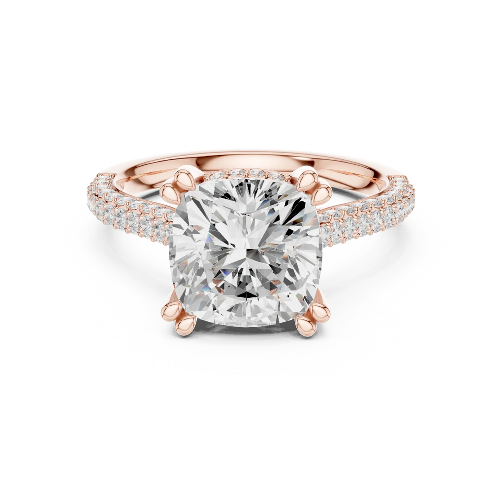 4.62 CTW Cushion Lab Grown Diamond Multi-Row Pave Hidden Halo Wedding Ring