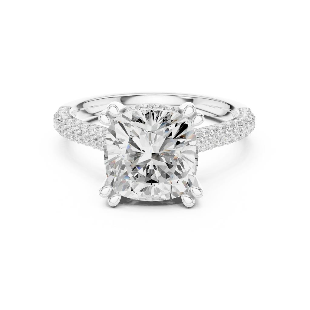 4.62 CTW Cushion Lab Grown Diamond Multi-Row Pave Hidden Halo Wedding Ring