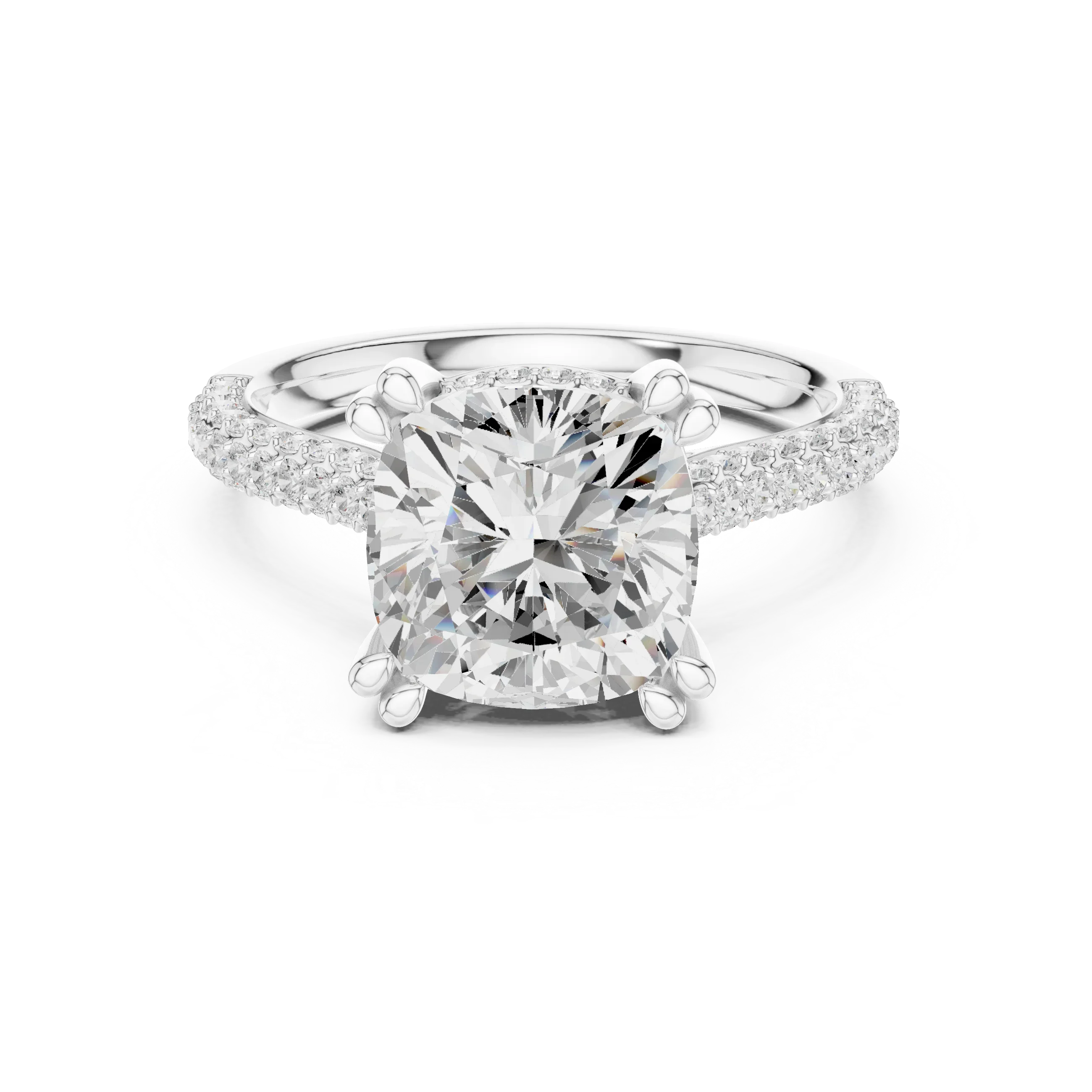 4.62 CTW Cushion Lab Grown Diamond Multi-Row Pave Hidden Halo Wedding Ring