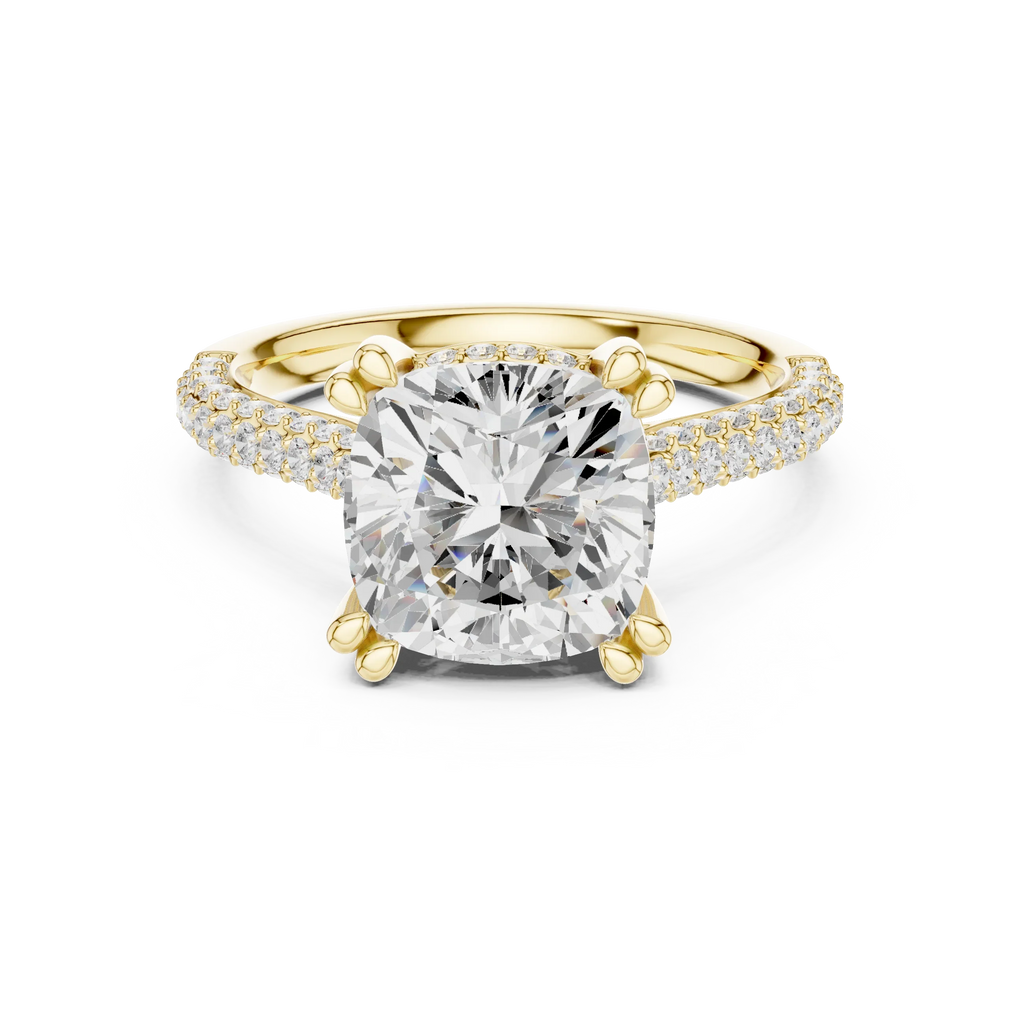 4.62 CTW Cushion Lab Grown Diamond Multi-Row Pave Hidden Halo Wedding Ring