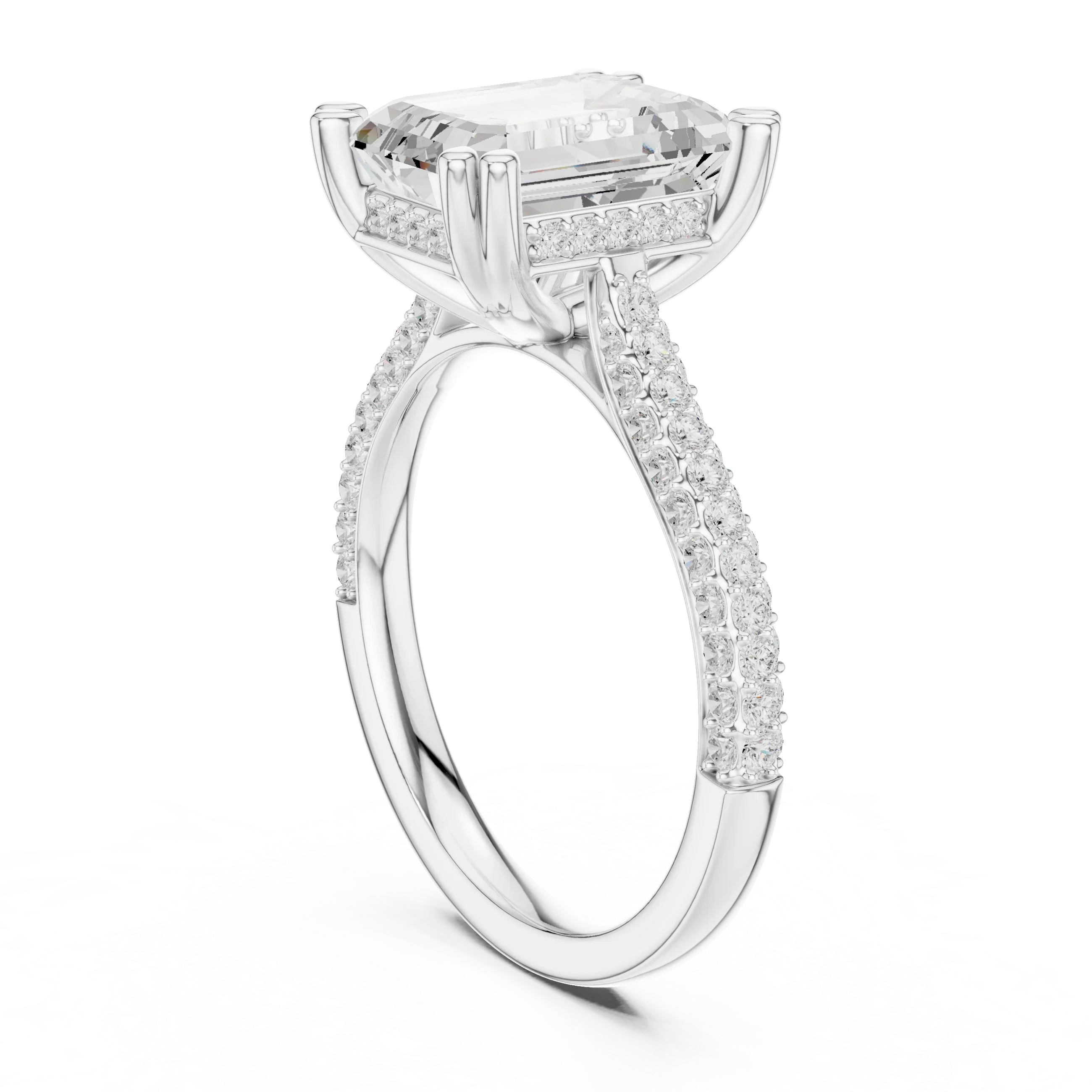 4.62 CTW Emerald Lab Grown Diamond Multi-Row Pave Hidden Halo Wedding Ring