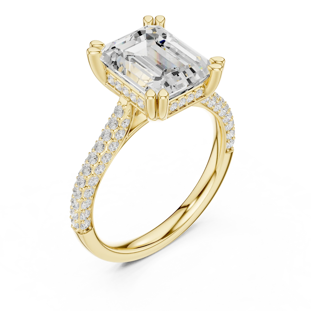 4.62 CTW Emerald Lab Grown Diamond Multi-Row Pave Hidden Halo Wedding Ring