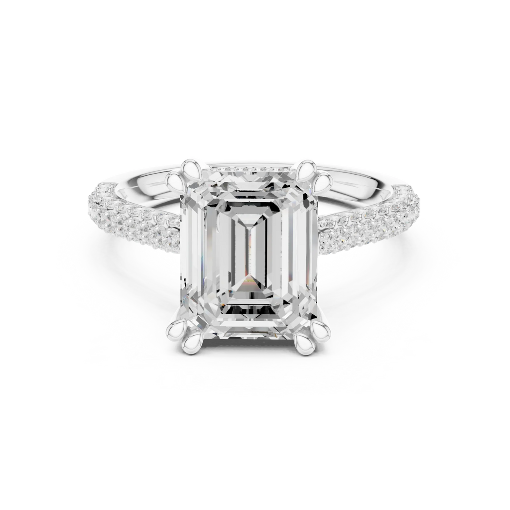 4.62 CTW Emerald Lab Grown Diamond Multi-Row Pave Hidden Halo Wedding Ring