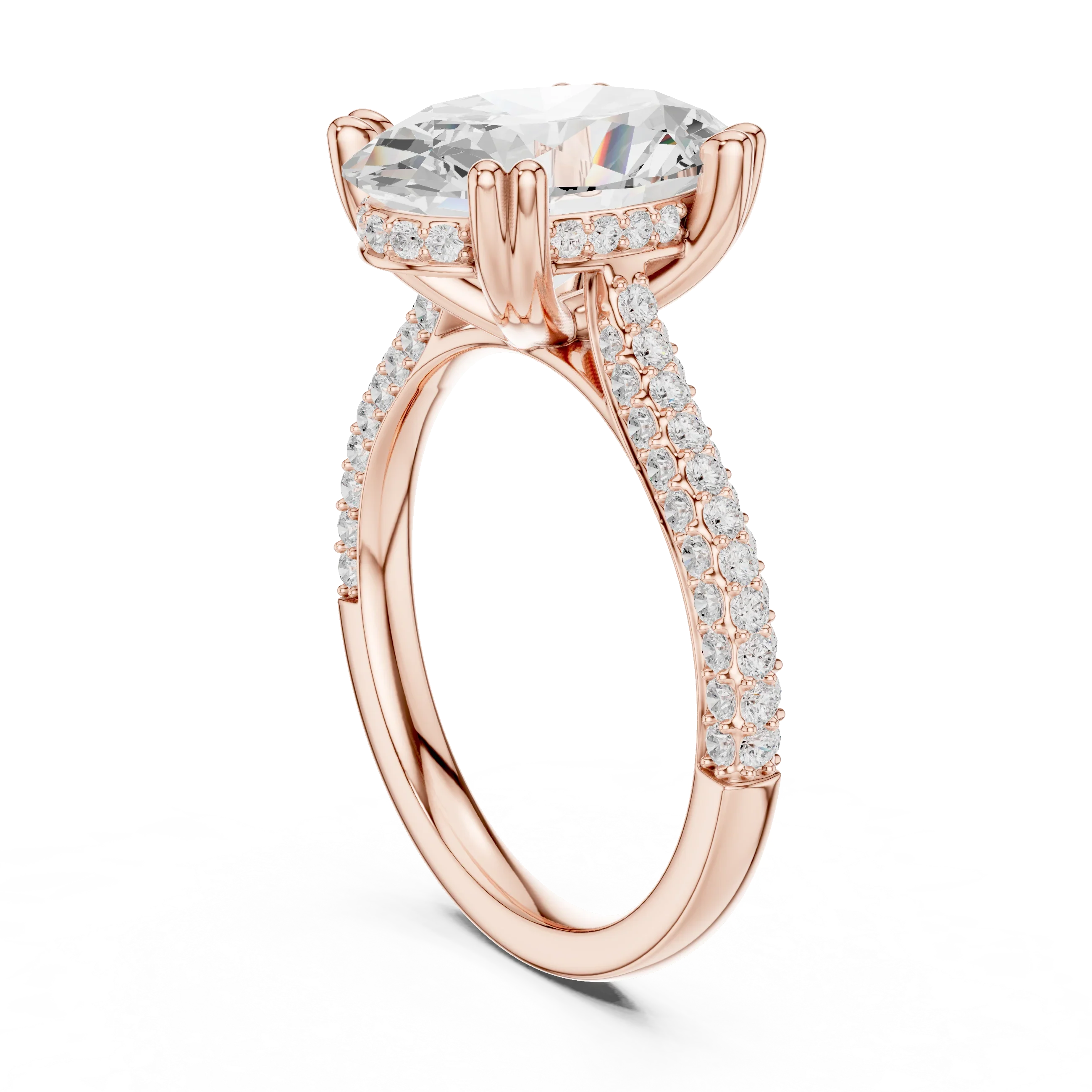 4.62 CTW Oval Cut Lab Grown Diamond Multi-Row Pave Hidden Halo Wedding Ring