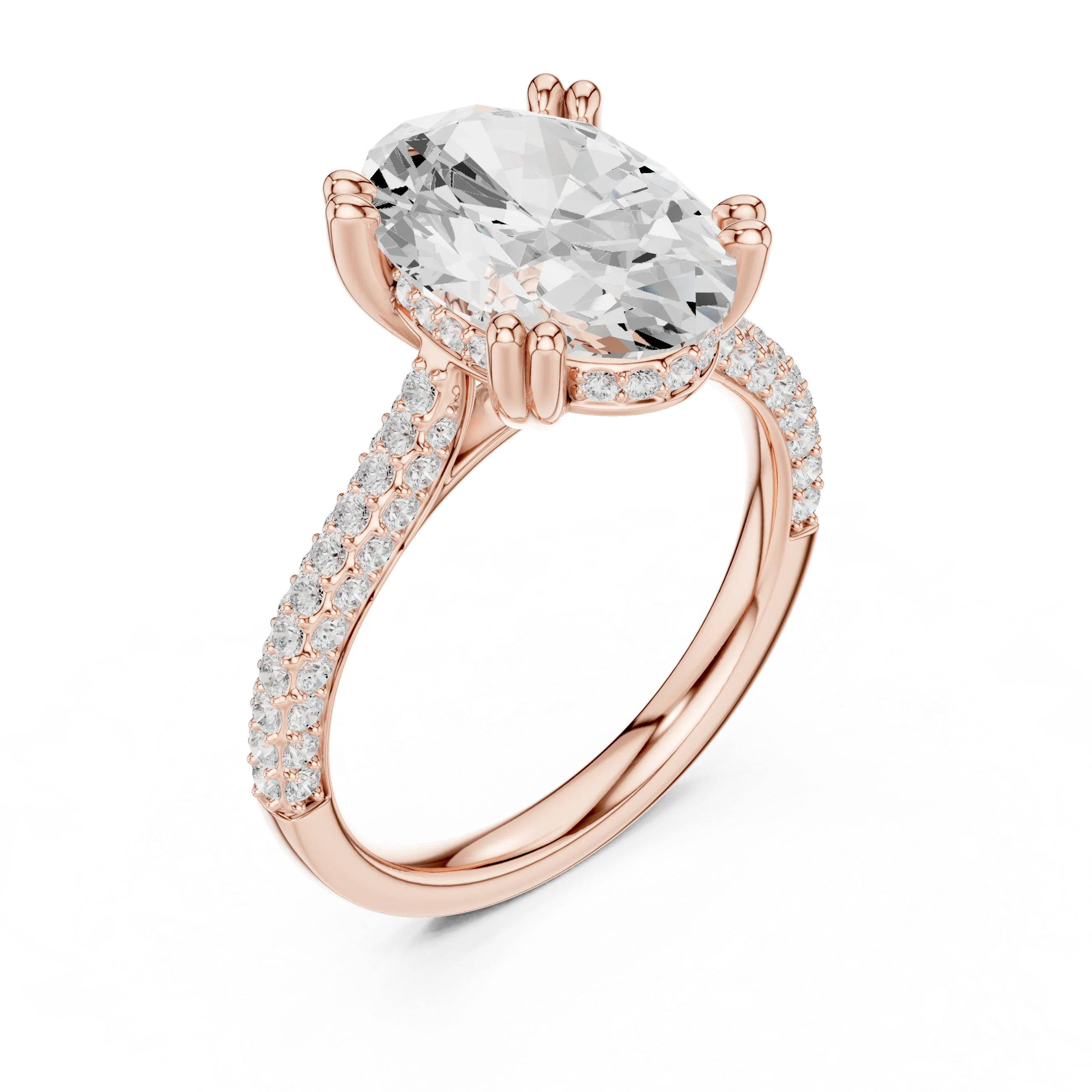 4.62 CTW Oval Cut Lab Grown Diamond Multi-Row Pave Hidden Halo Wedding Ring